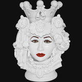 Testa di Moro con Turbante, Donna, White Line, corona e dettagli floreali. Ceramiche Sofia, Caltagirone