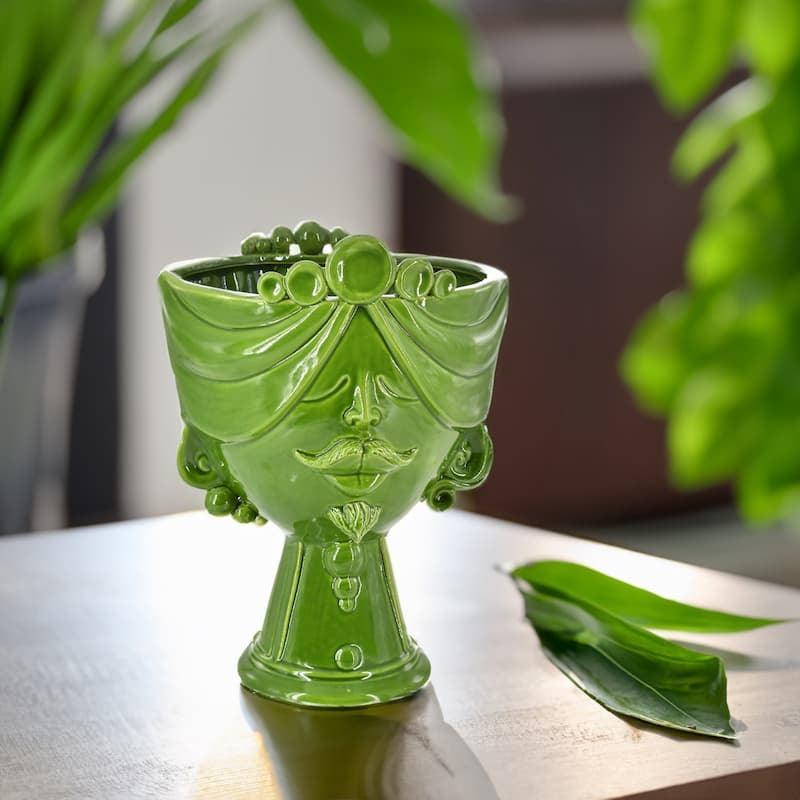 Testa Uomo in Ceramica Caltagirone | Zahira Verde Foglia 30cm - Ceramiche di Caltagirone Sofia