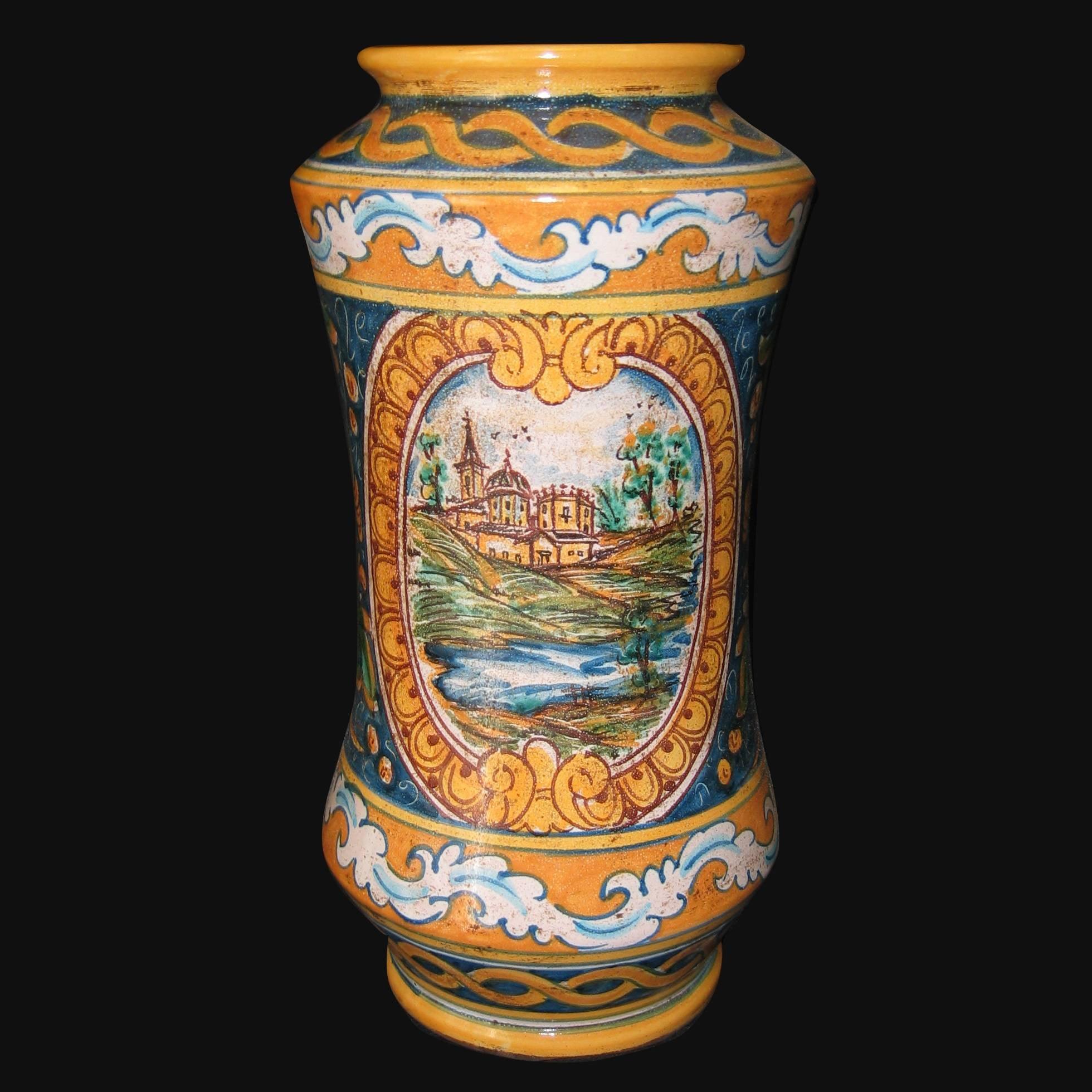 Vaso albarello h 25/30 ornato calatino c/paesaggio - Ceramiche di Caltagirone Sofia - Ceramiche di Caltagirone Sofia