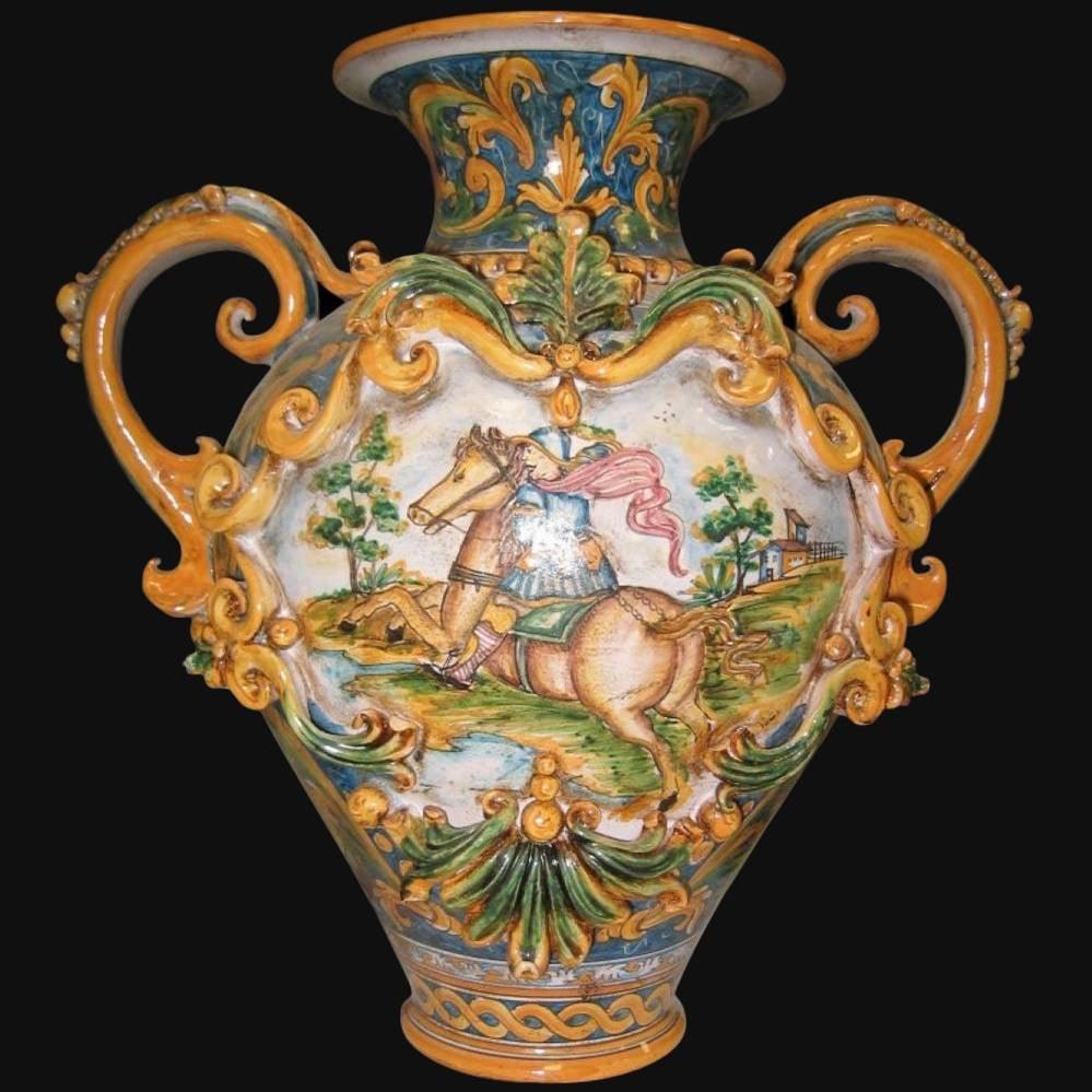 Vaso anfora h 40 c/greca rilievo cavaliere ornato calatino - Ceramica di Caltagirone Sofia - Ceramiche di Caltagirone Sofia