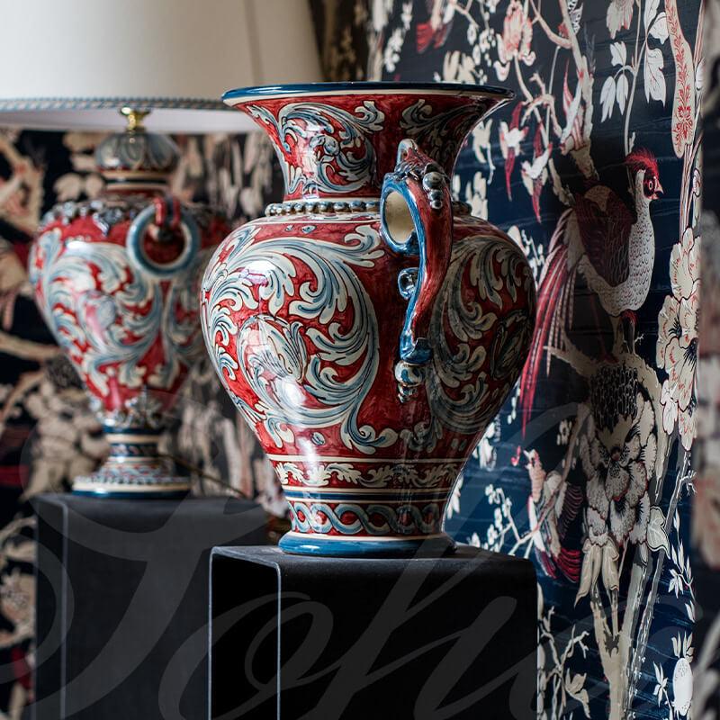 Vaso anfora h 40 ornato blu/bordeaux - Ceramiche di caltagirone Sofia - Ceramiche di Caltagirone Sofia