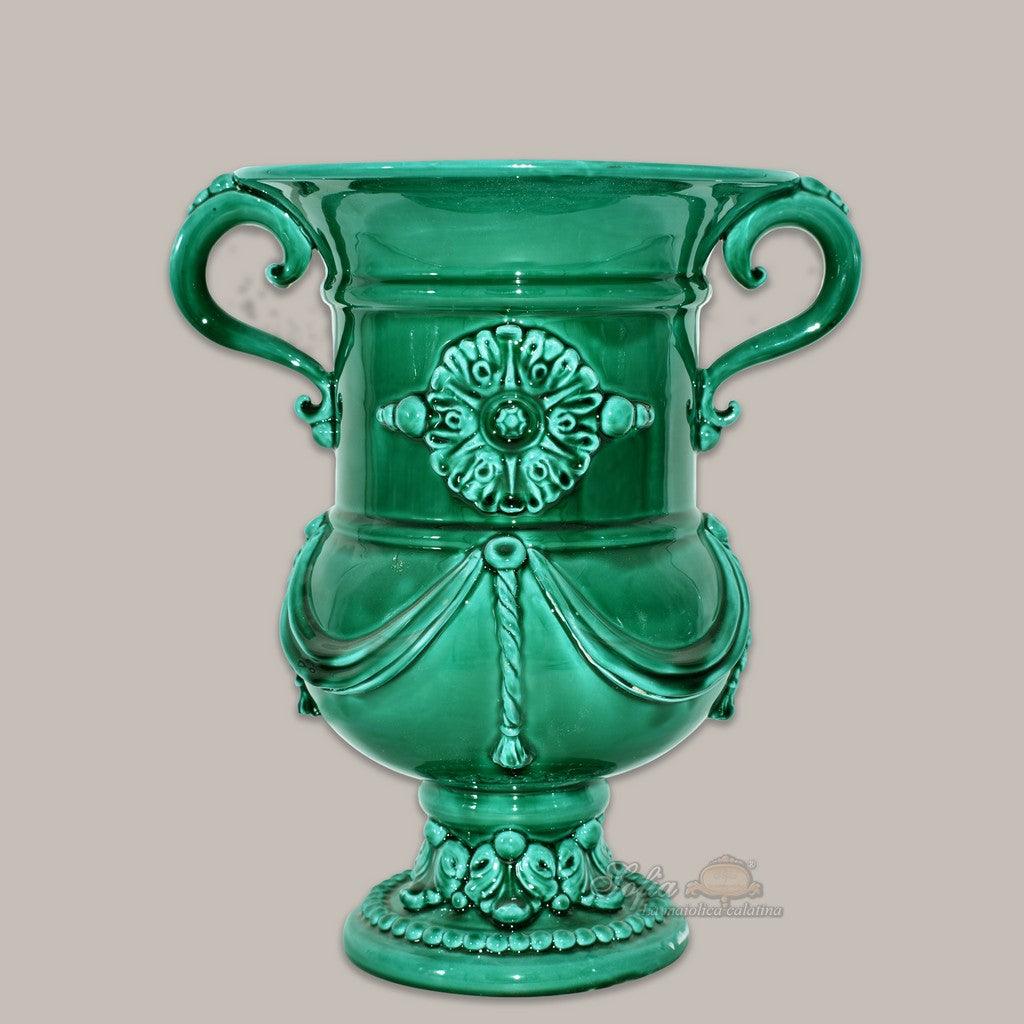 Vaso monumentale h 31 verde smeraldo - Ceramiche di Caltagirone Sofia