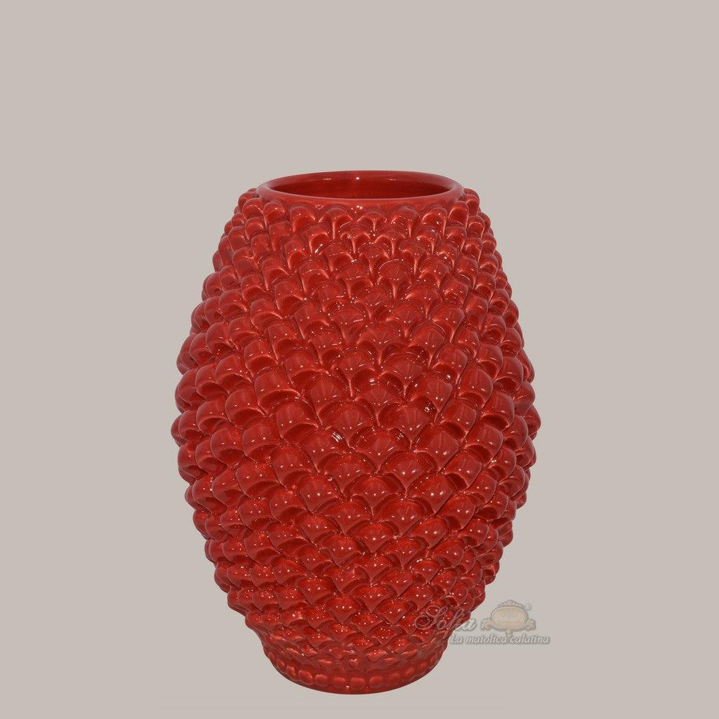 Vaso pigna rosso fuoco in ceramiche Caltagirone fatti a mano, design artigianale Sofia