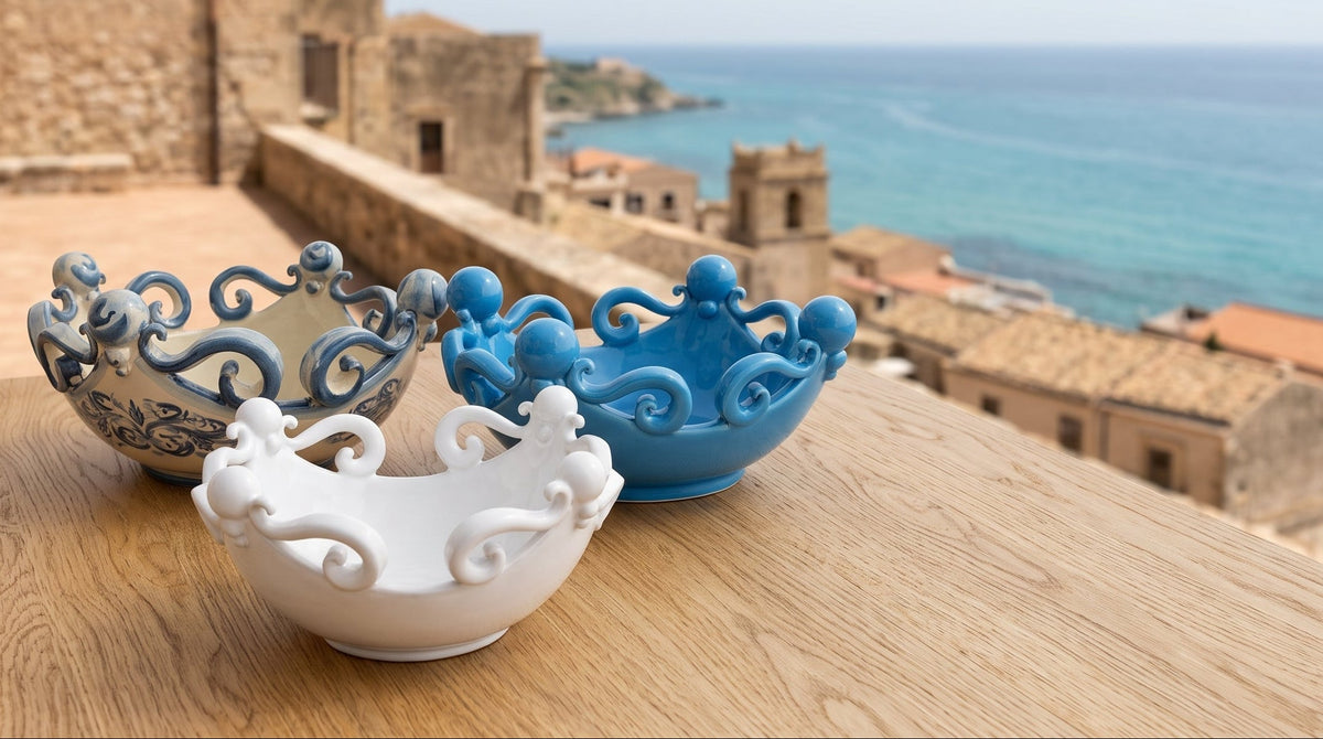 Centrotavola rosso in ceramica di Caltagirone Sofia, ceramiche caltagirone fatti a mano