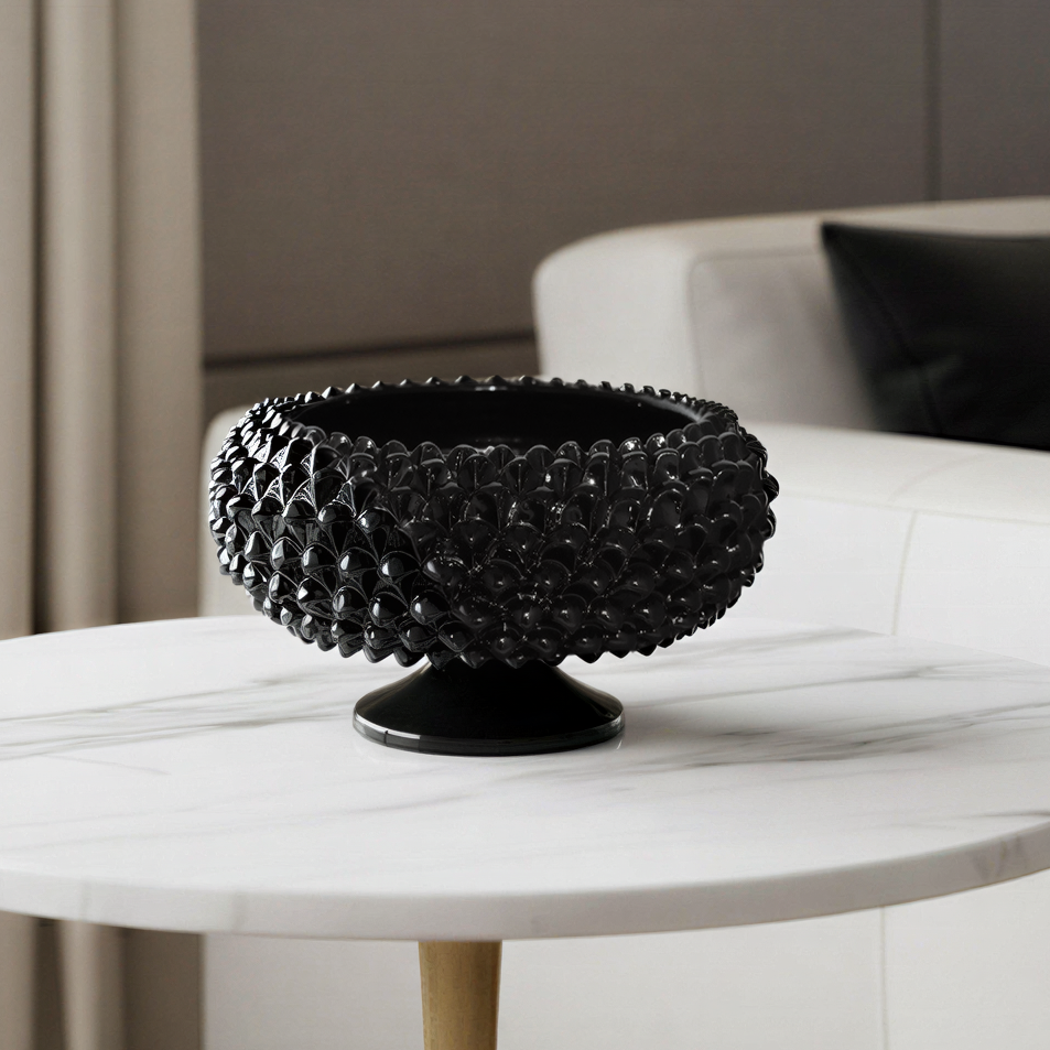 Alzata a Pigna Black Line in ceramica di Caltagirone