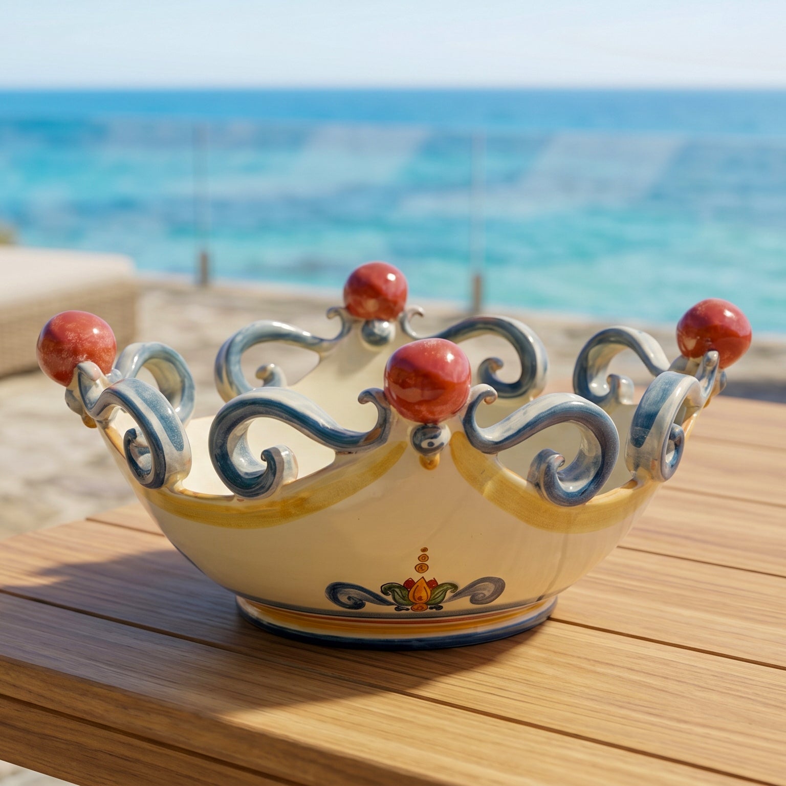 Centro de Mesa Cerámica Siciliana Ø 25/30 cm, Decoro Sicily – Mayólica siciliana hecha a mano en Caltagirone