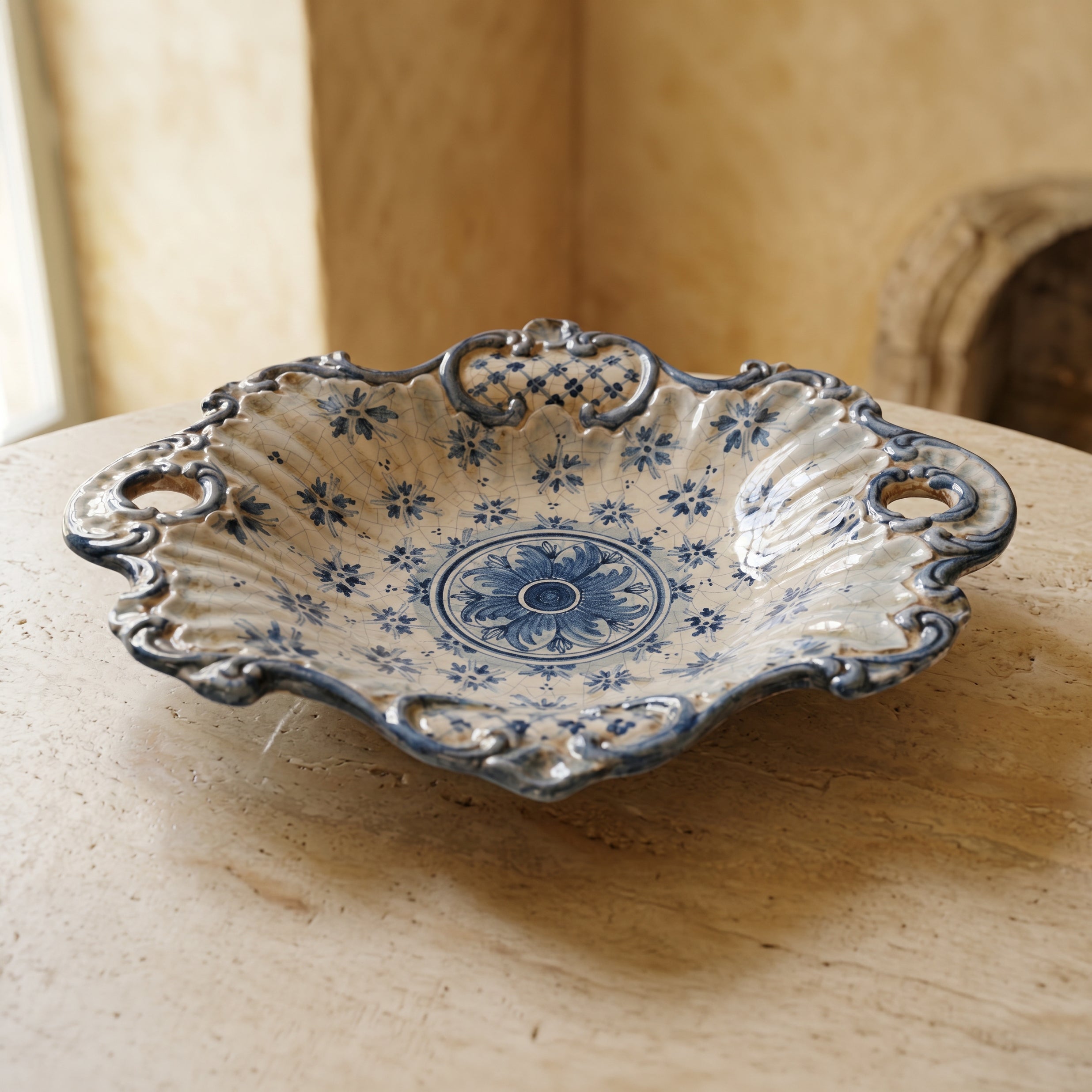 Caltagirone Baroque Centerpiece 38×33 cm — Stars Line, Mono Blue | Ceramica Caltagirone