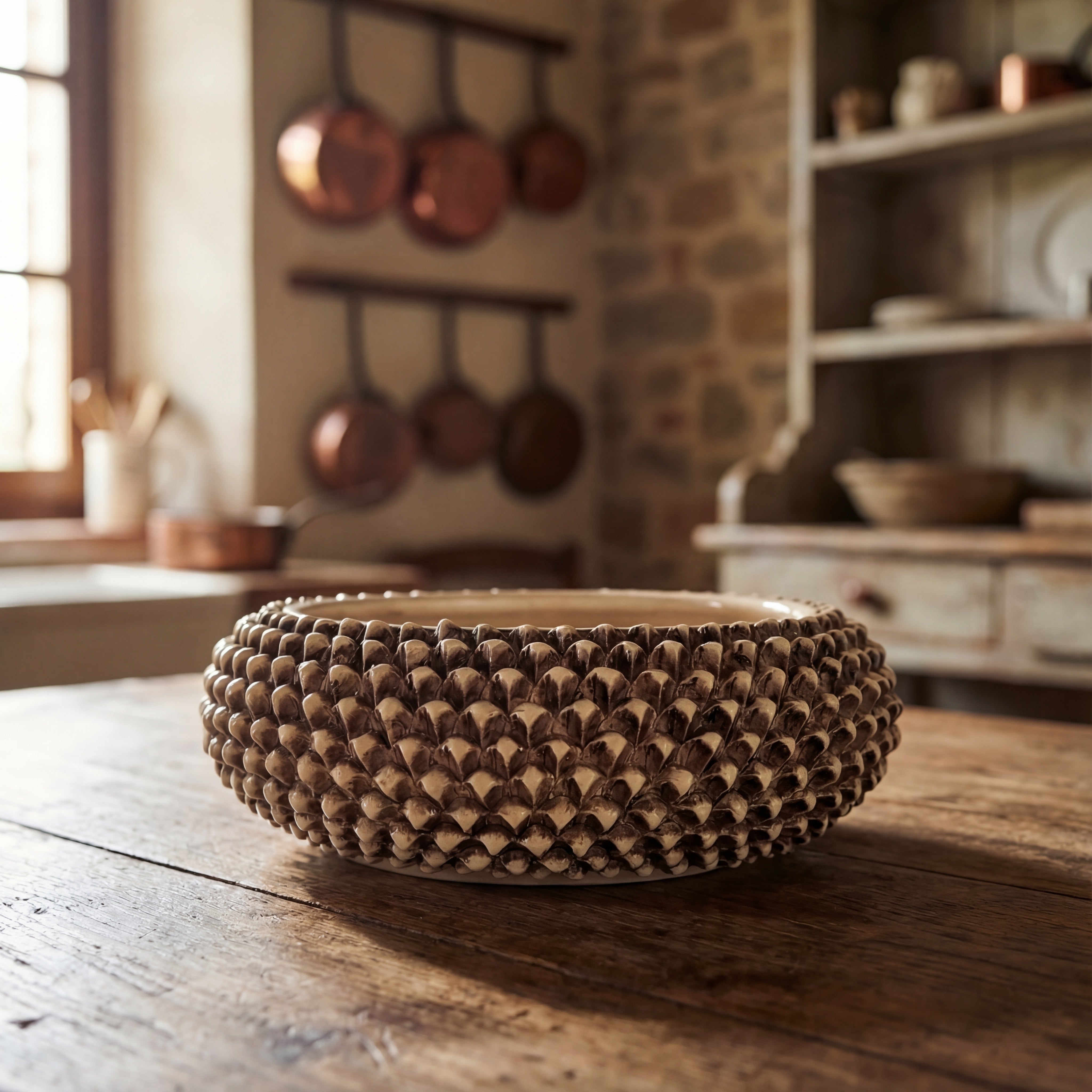 Centrotavola a Pigna di Caltagirone modellata a mano Madreperla Antichizzato