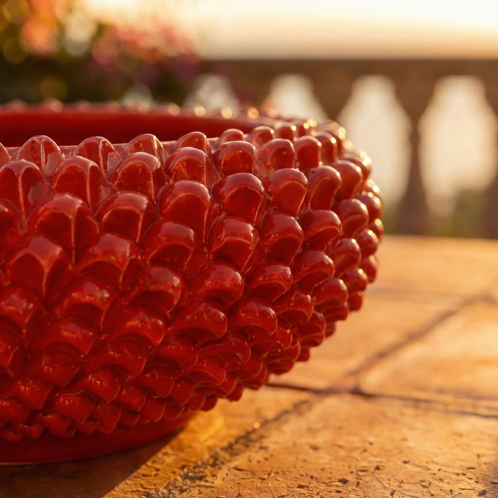 Caltagirone ceramic pine cone centerpiece, 25/33 cm in diameter, Fire Red