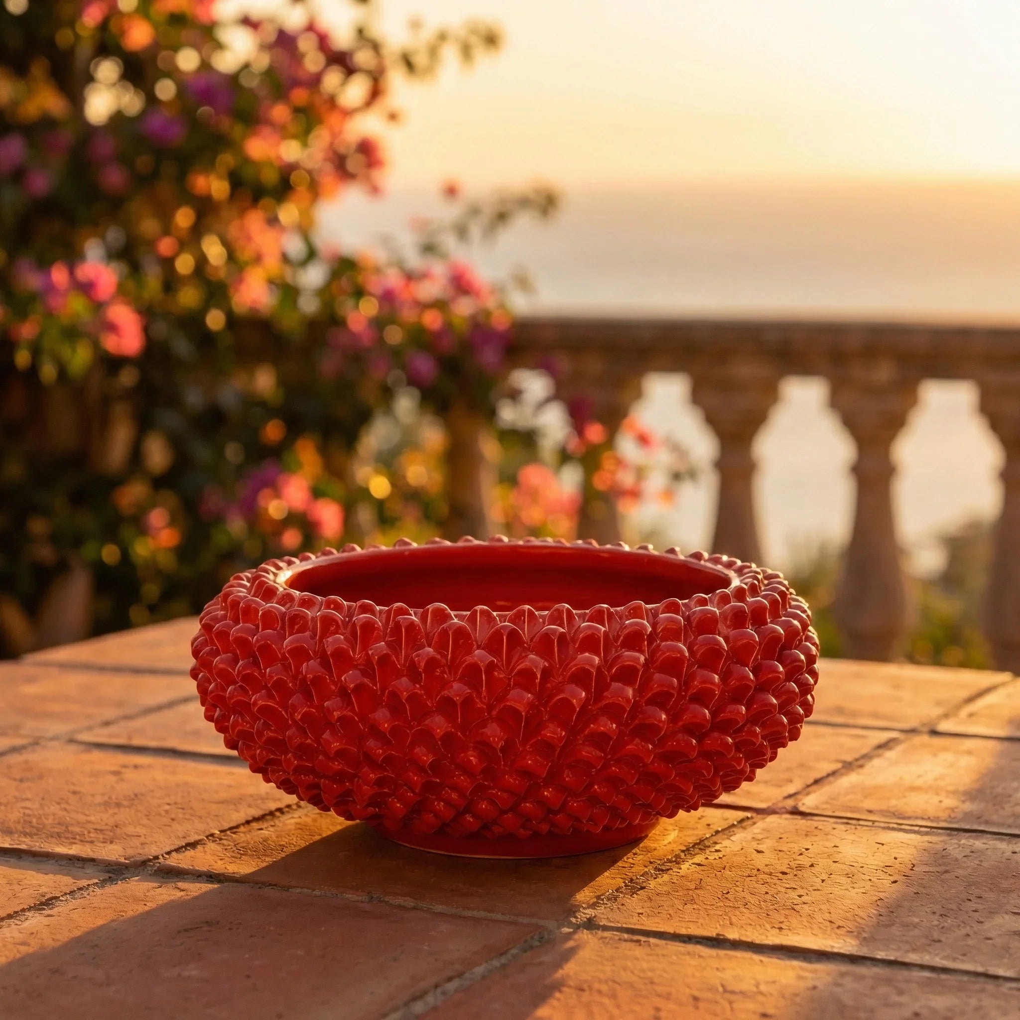 Caltagirone ceramic pine cone centerpiece, 25/33 cm in diameter, Fire Red