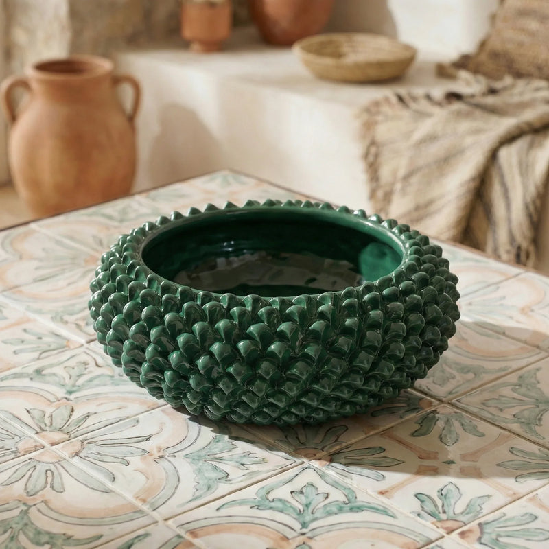 Pinecone Centerpiece, 25/33 cm in diameter, Antique Green, Caltagirone Ceramic