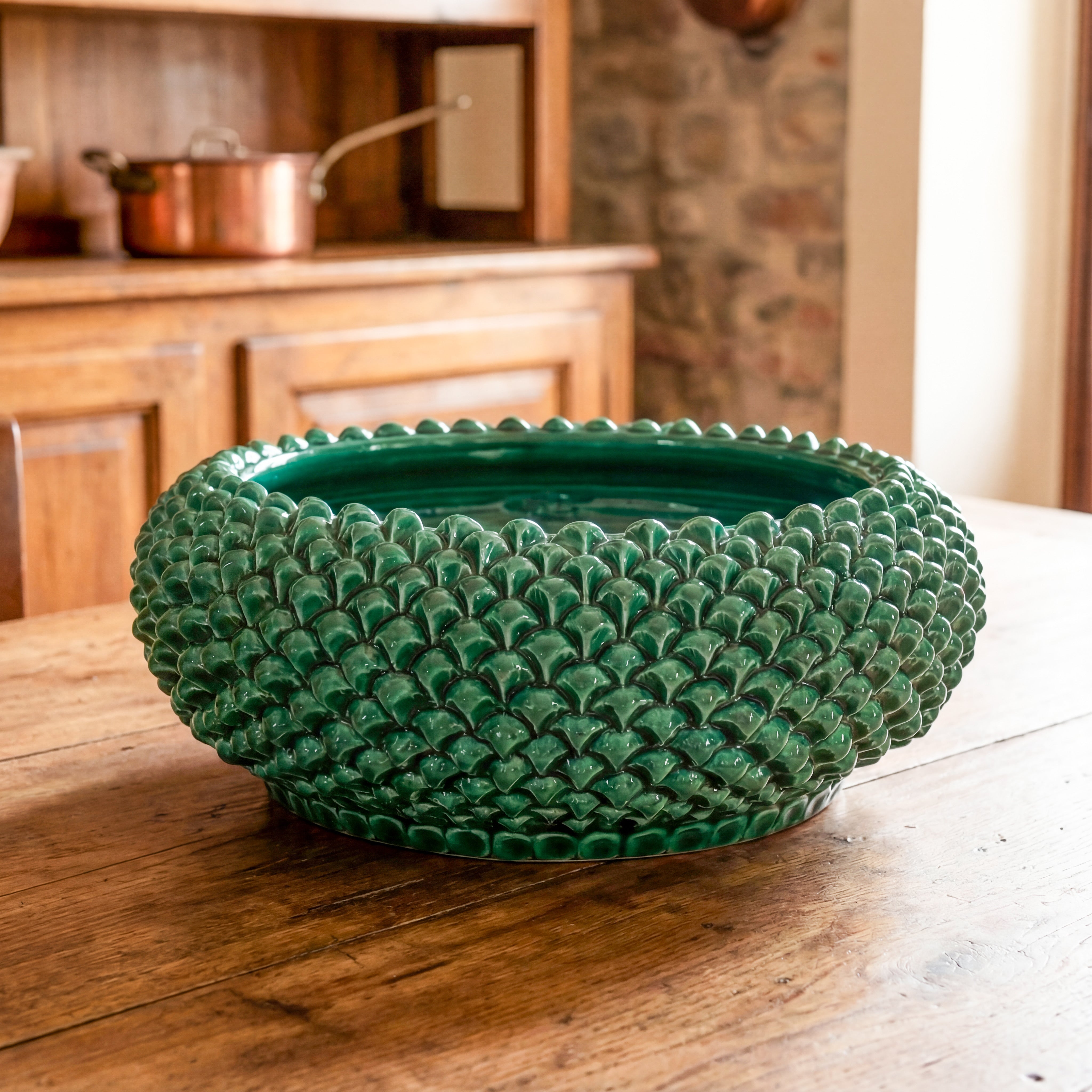 Pinecone centerpiece of Caltagirone modeled by hand