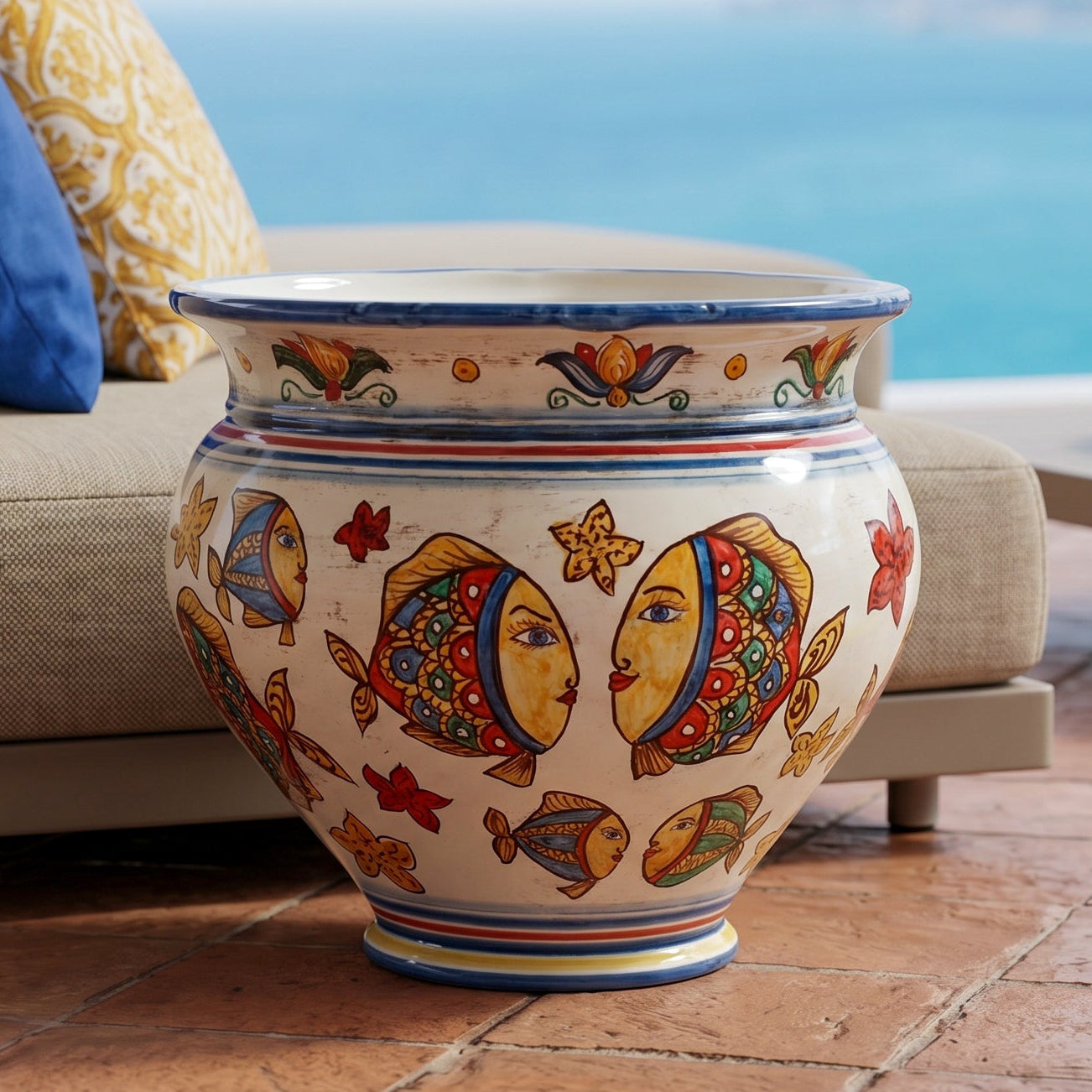 Cachepot en Cerámica de Caltagirone — Decoración Peces