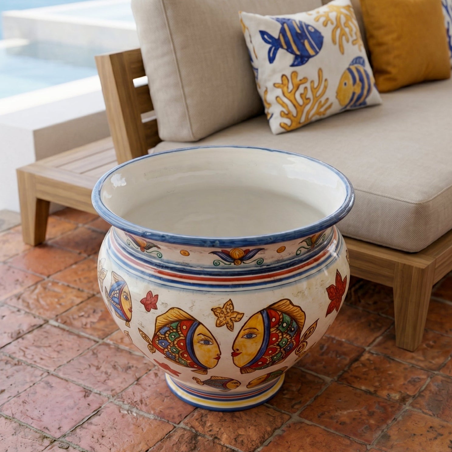Cachepot en Cerámica de Caltagirone — Decoración Peces