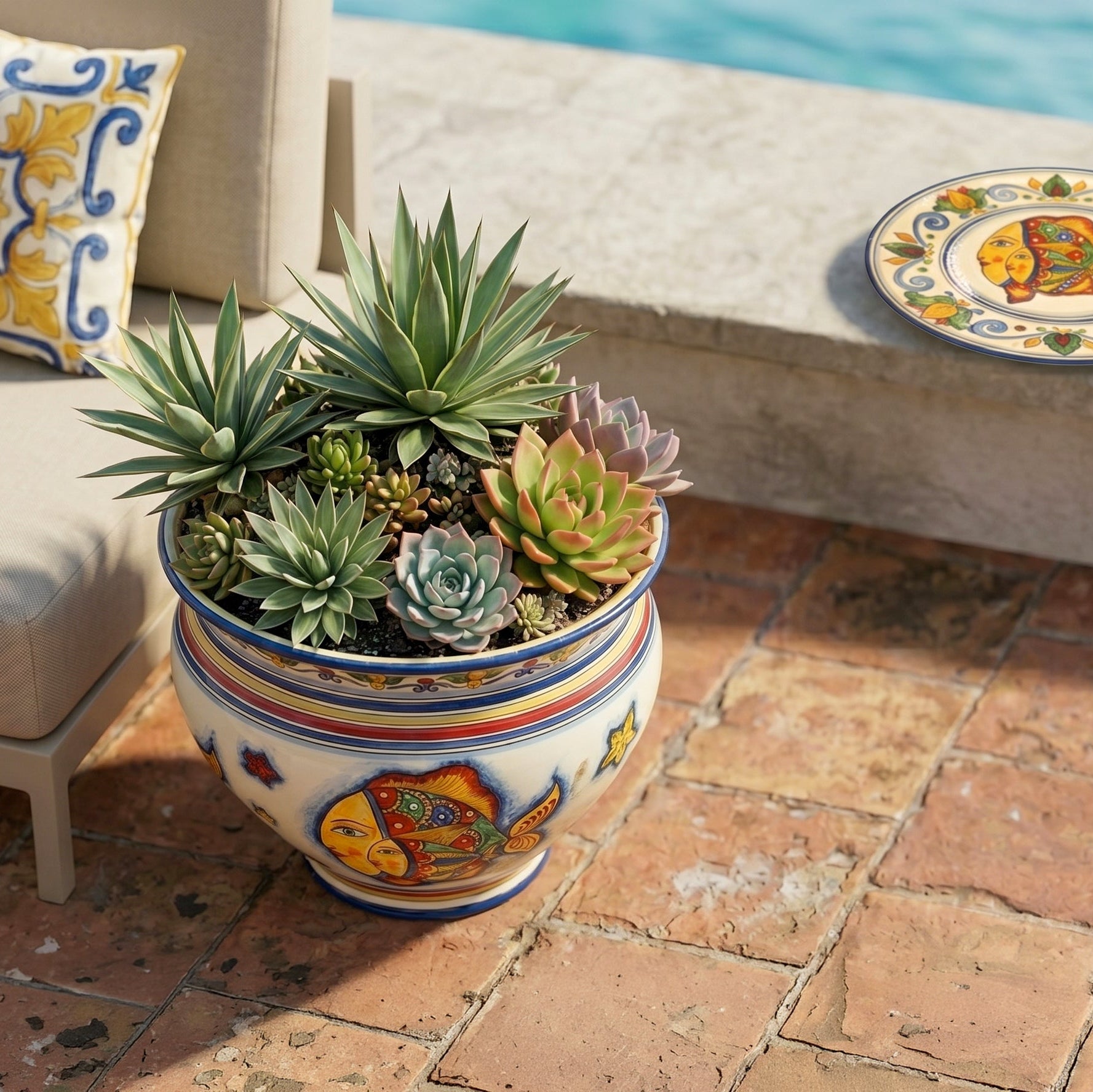 Italian Decorative Cachepot – Italian ceramic from Caltagirone, Sicily