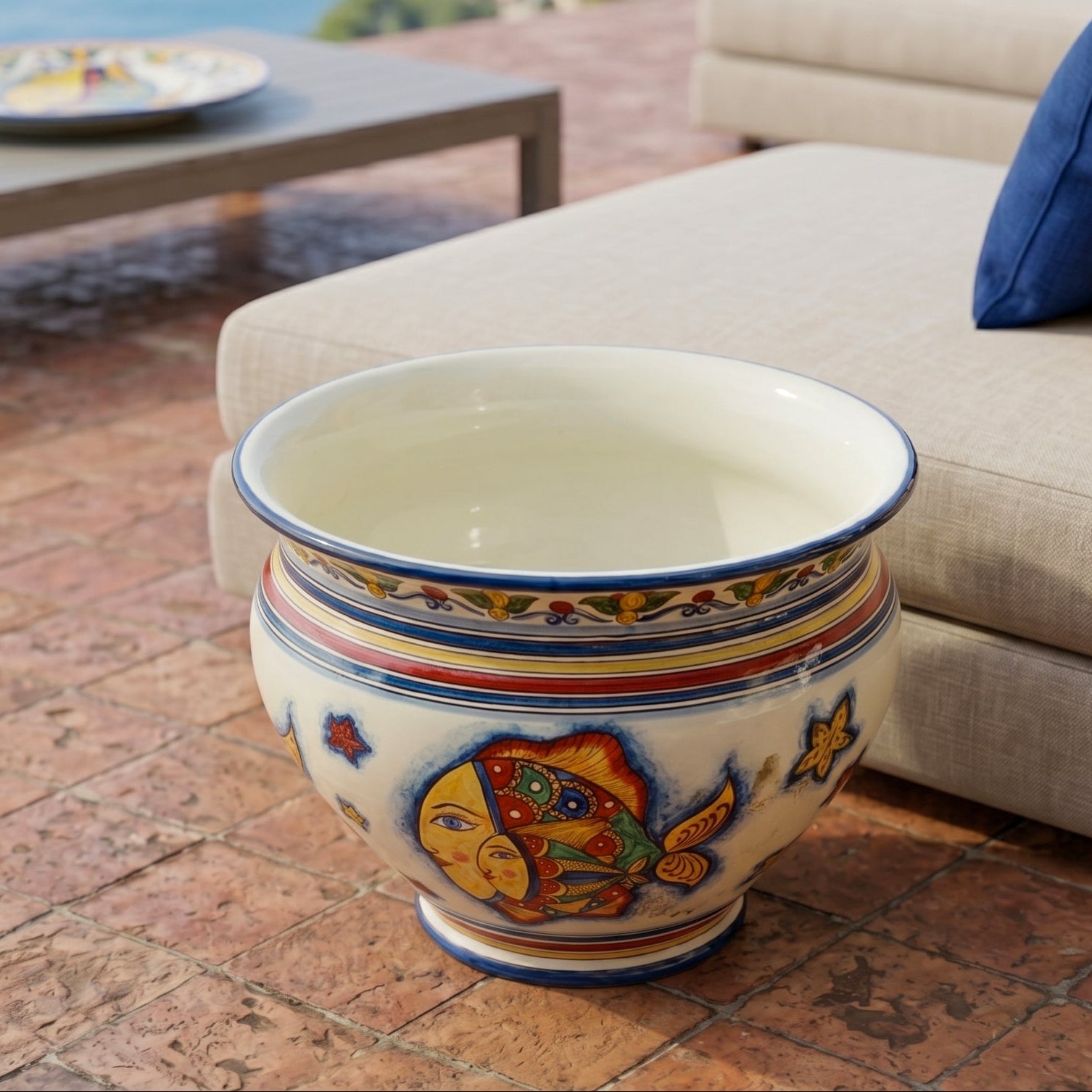 Italian Decorative Cachepot – Italian ceramic from Caltagirone, Sicily
