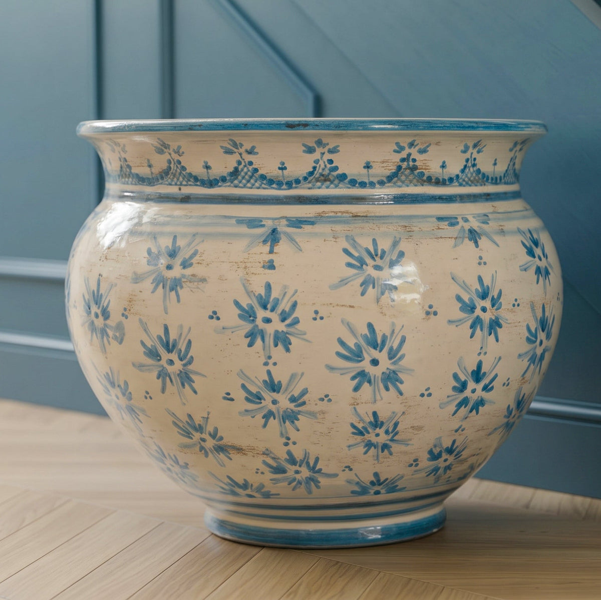 Cache-pot de Caltagirone, Ligne Stars, Mono Bleu – Céramique Italienne de Caltagirone, Sicile