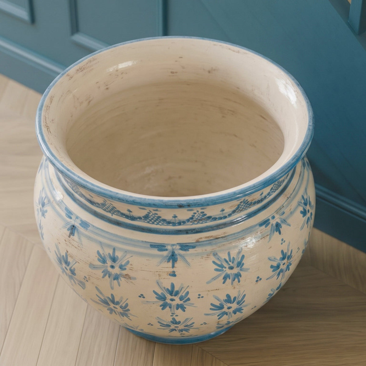 Cache-pot de Caltagirone, Ligne Stars, Mono Bleu – Céramique Italienne de Caltagirone, Sicile