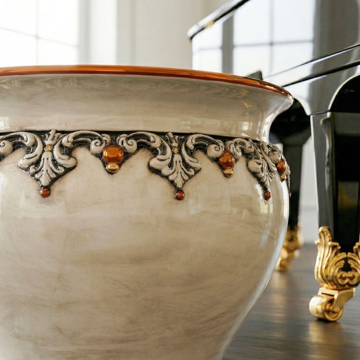 Cache-pot Ø 20/50 cm, Plastico Sofia, Nacre, Or et Lustres – Majolique Sicilienne de Caltagirone
