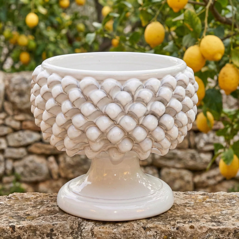 Jarrón Media Piña, White Line – Cerámica italiana de Caltagirone, Sicilia