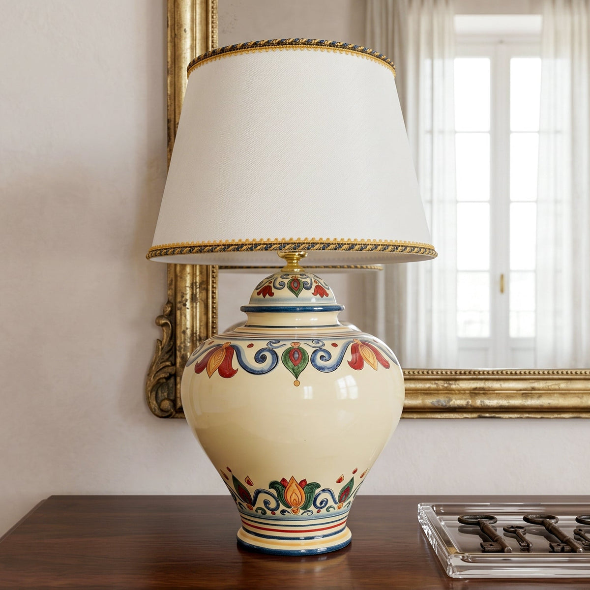 Potiche-Tischlampe H 35 cm / 13¾" aus Caltagirone-Keramik — Decoro Sicily