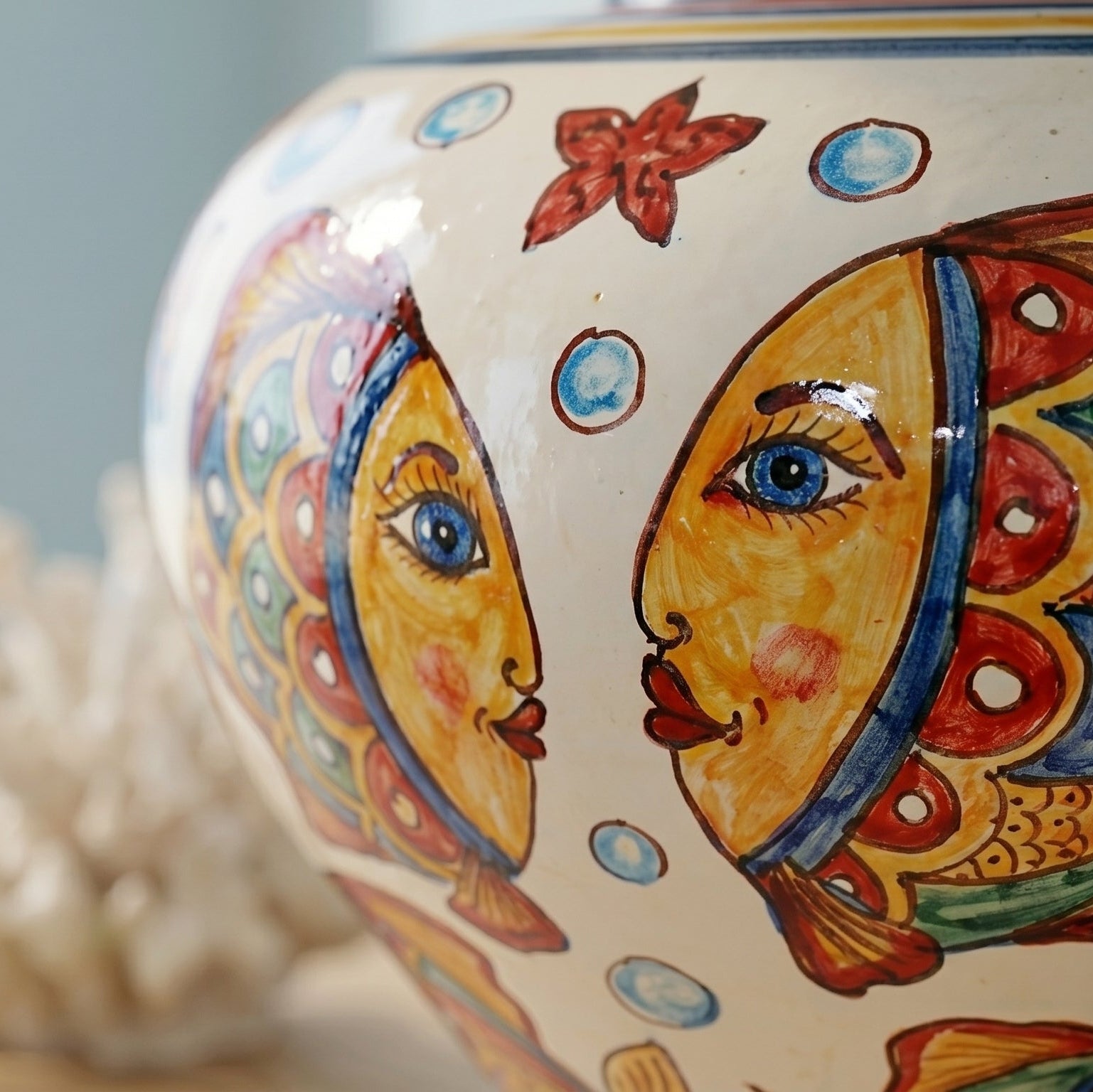 Lampe Boule en Ceramique Italienne - DecOr Pesci | Lampe sicilienne artisanale de Caltagirone