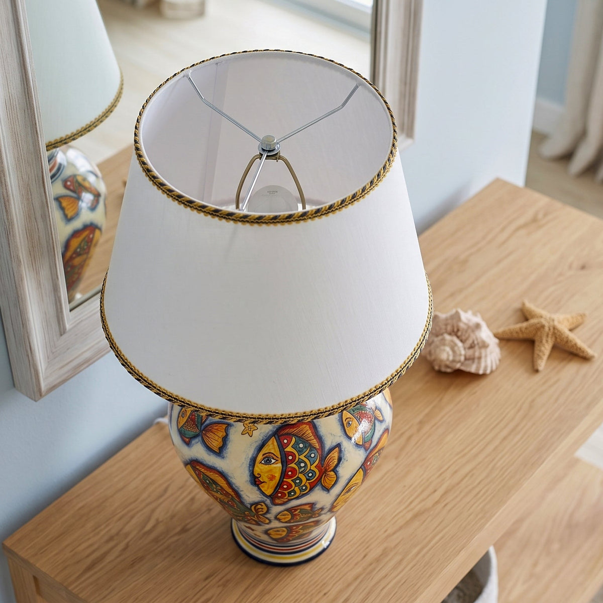 Potiche Lamp H 65 cm / 25½", Fish Decoration – Caltagirone Ceramic – Italian ceramic lamp tradition