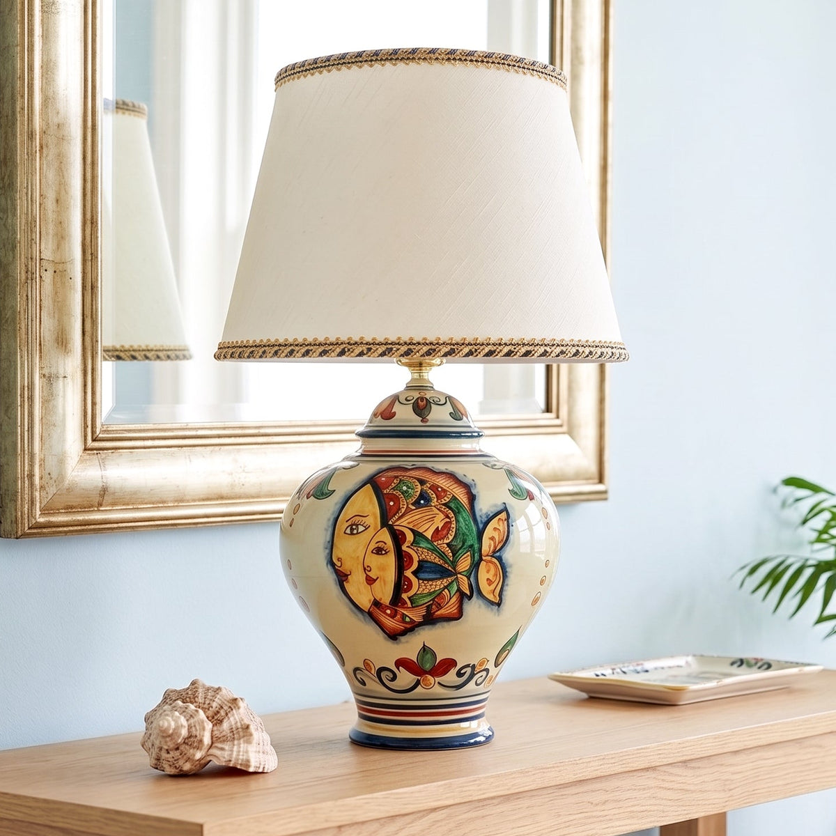 Lampe Potiche H 65 cm, Décor Poissons – Céramique Caltagirone, artisanat sicilien