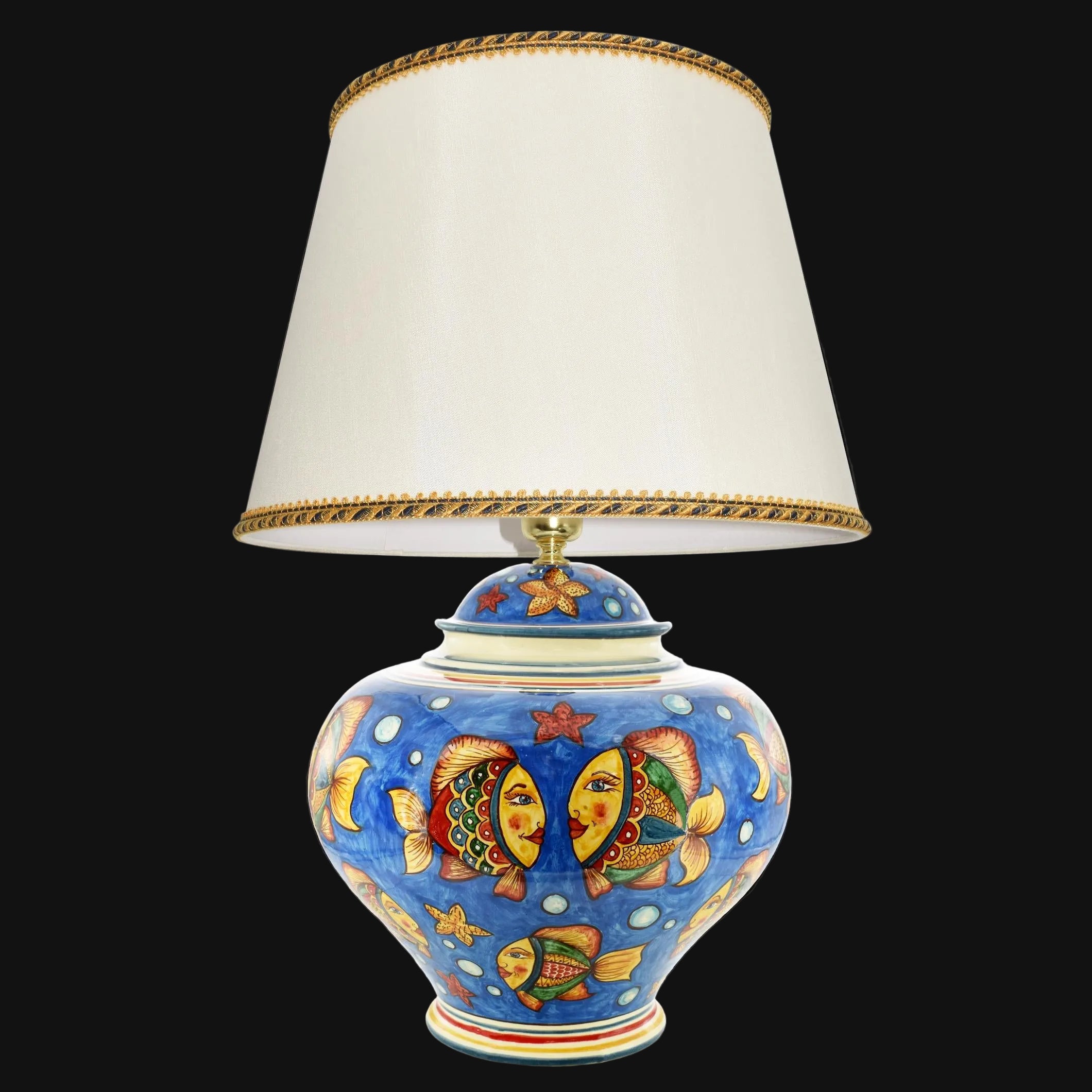 Italian Ball Ceramic Lamp, Blue Background – Caltagirone Ceramic – Italian ceramic lamp tradition