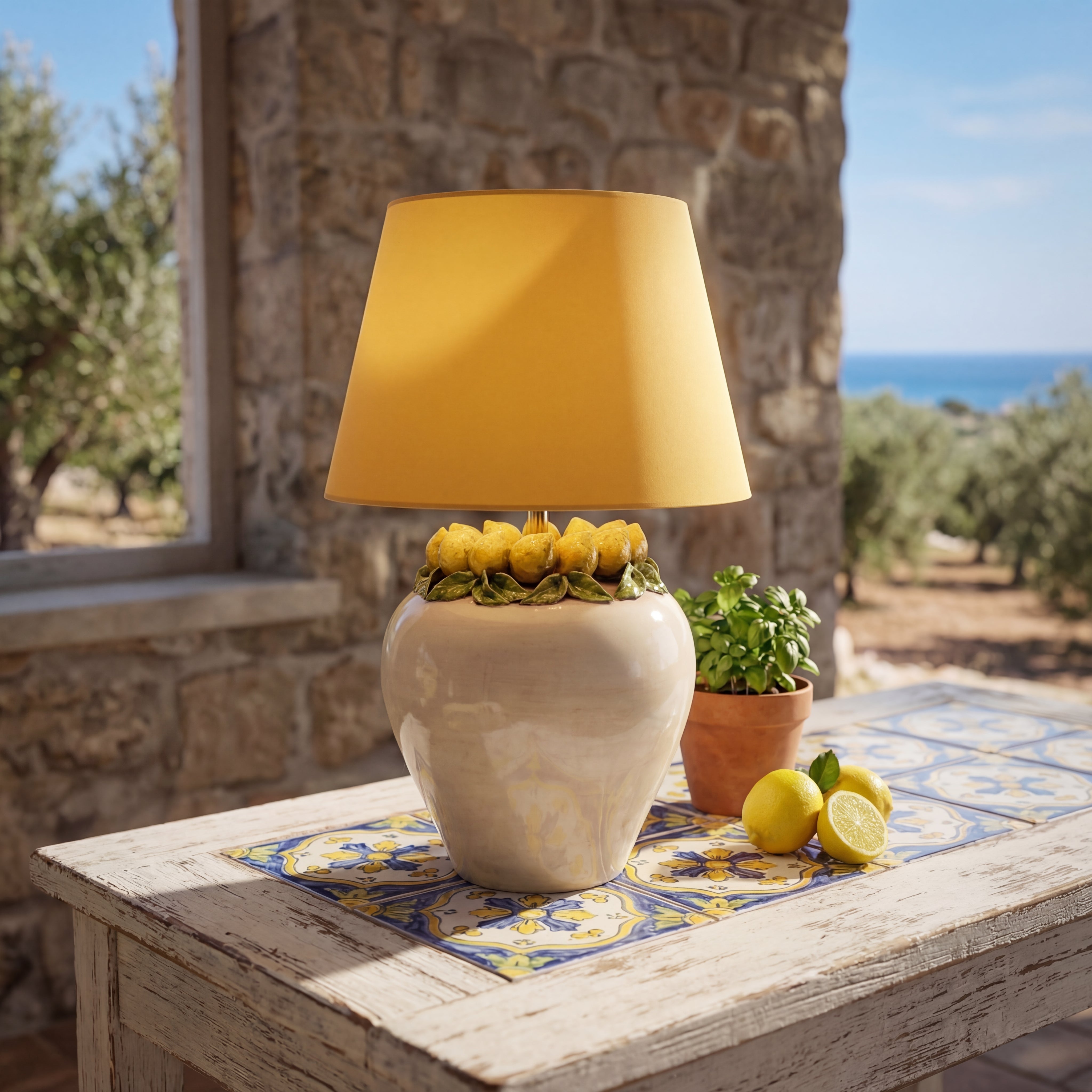 Lampe Ronde de Caltagirone H 27 cm - Limoni Siciliani | Ceramique italienne de Caltagirone, Sicile