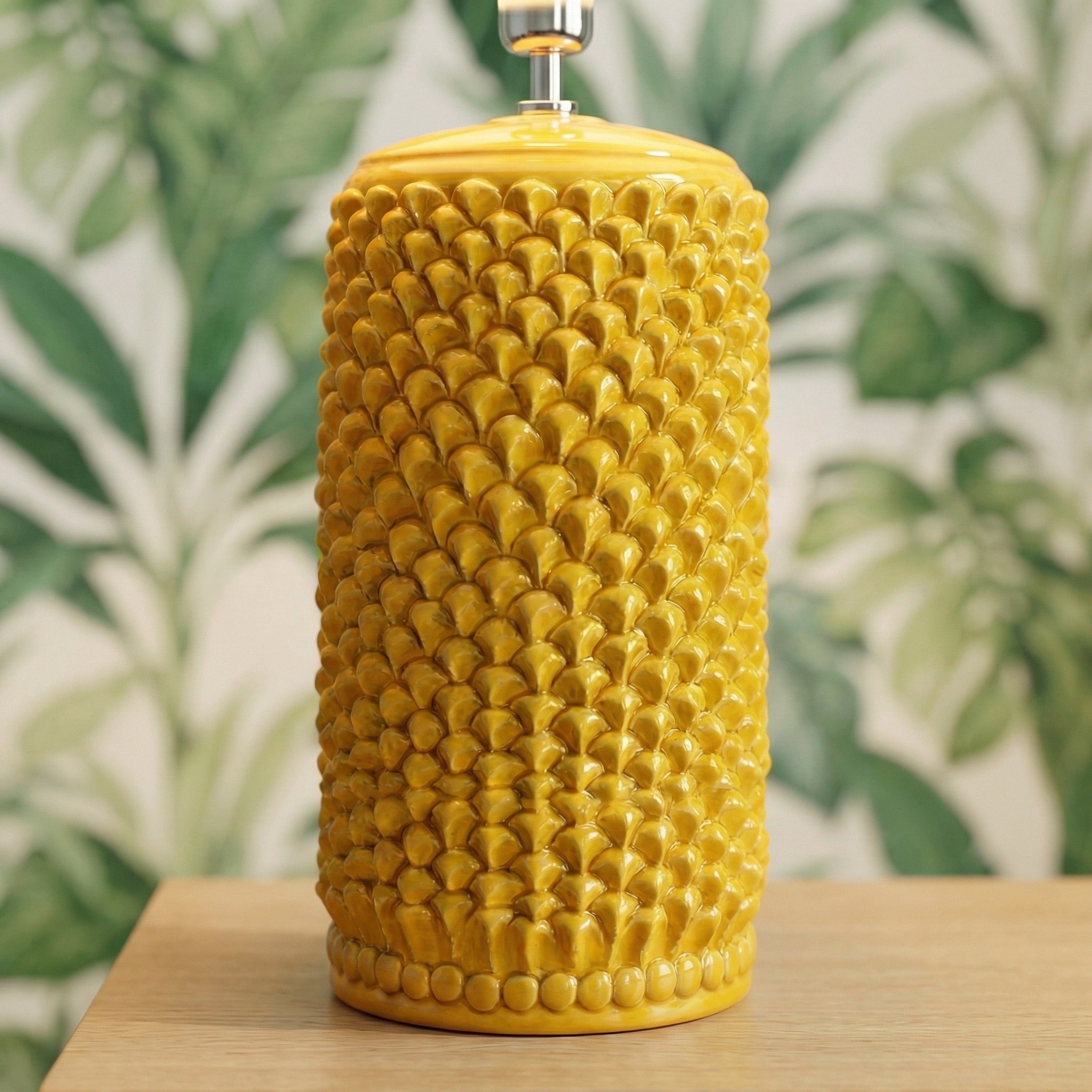 Sicilian Pine Cone Lamp H 60 cm / 23.6", Mustard – Italian ceramic from Caltagirone, Sicily