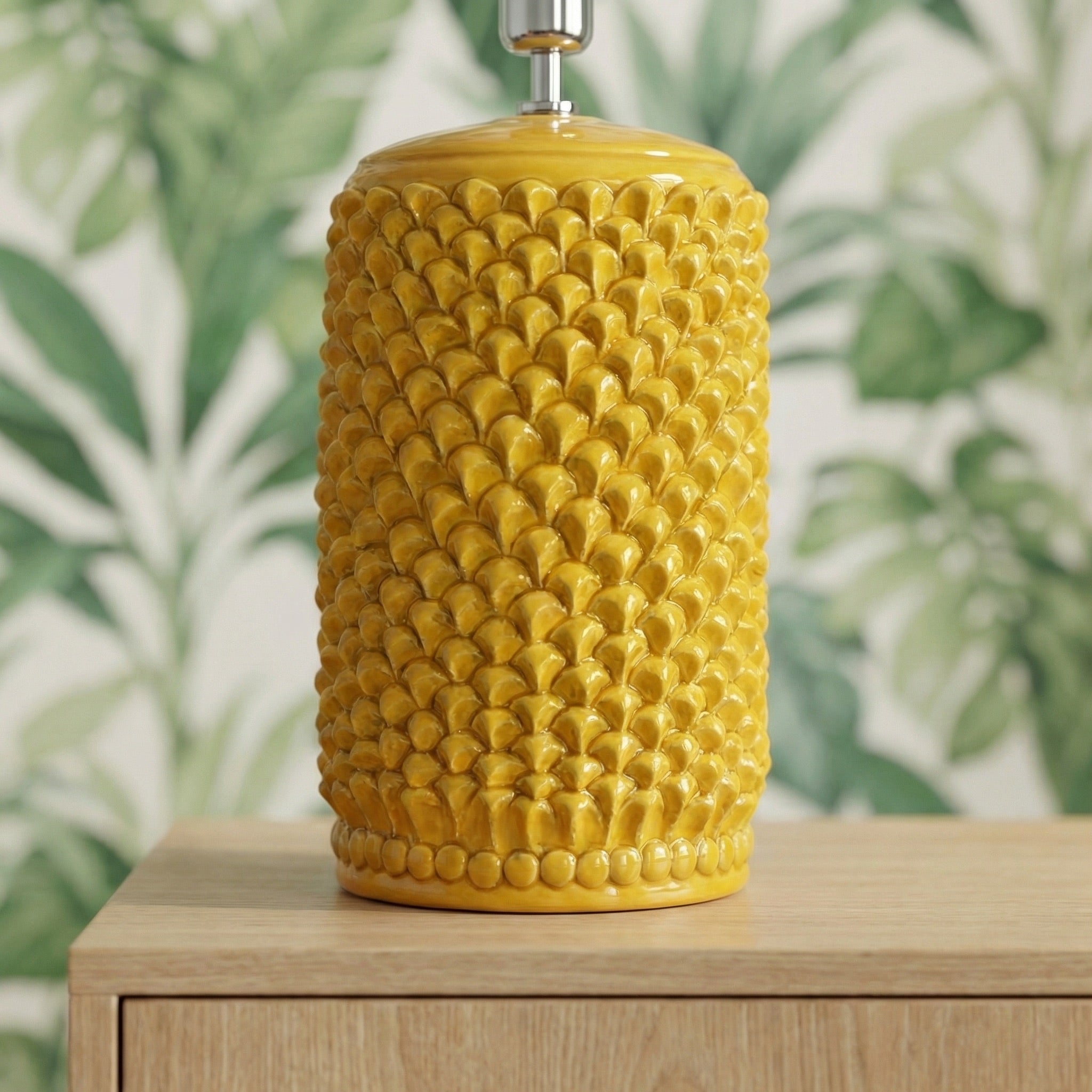 Sicilian Pine Cone Lamp H 60 cm / 23.6", Mustard – Italian ceramic from Caltagirone, Sicily