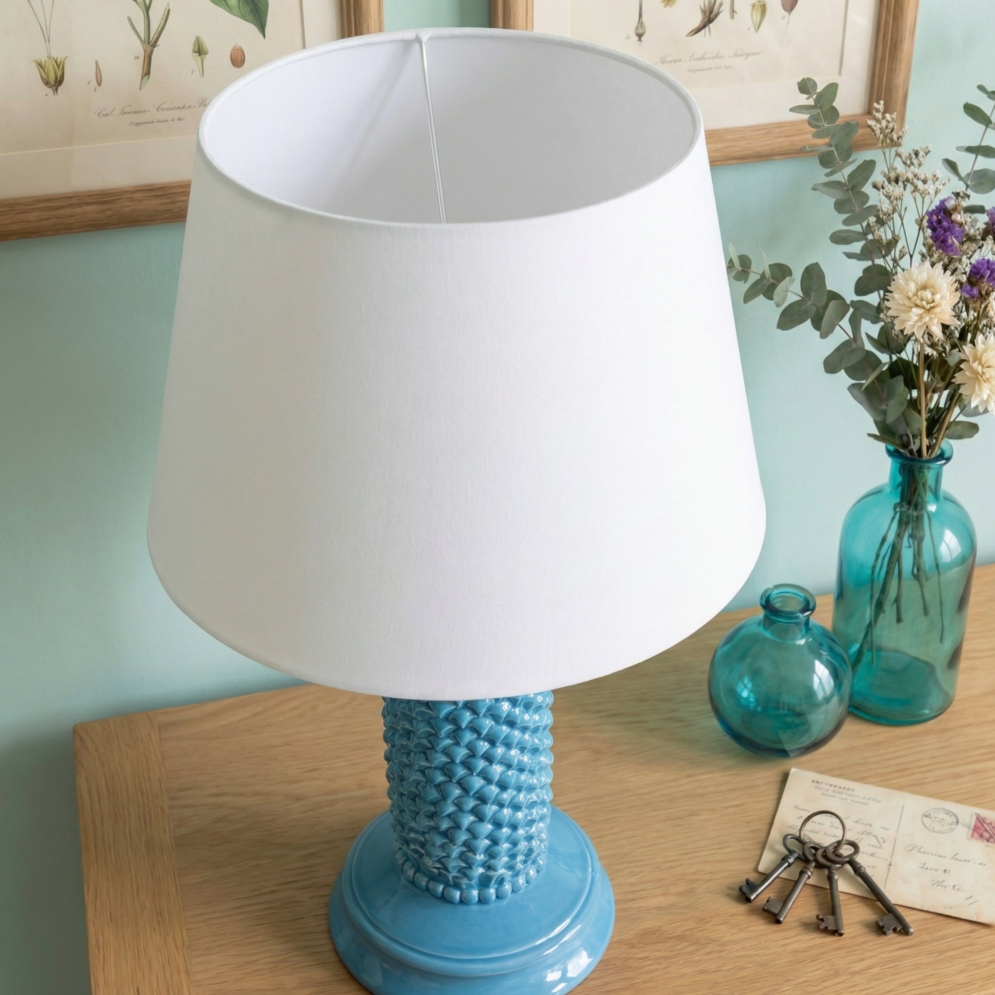 Cylinder pine cone light h 60 Turquoise in Caltagirone ceramic
