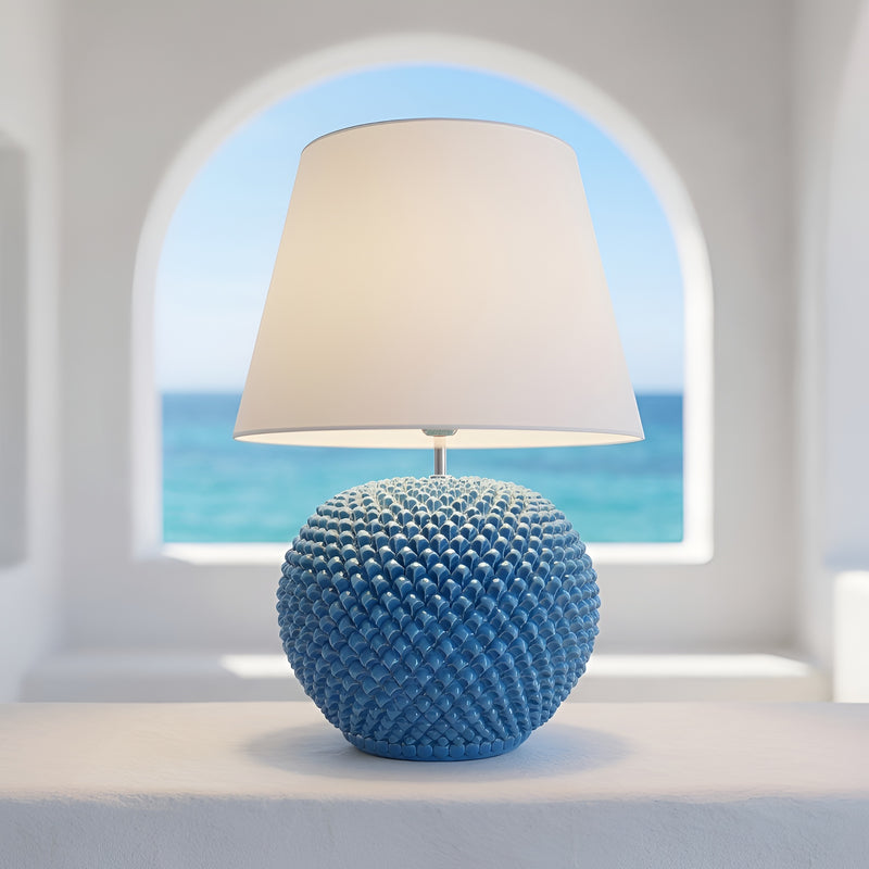 Italienische Pinienzapfen-Kugellampe, Türkis – Caltagirone Keramik – Italienische Tischlampen-Tradition