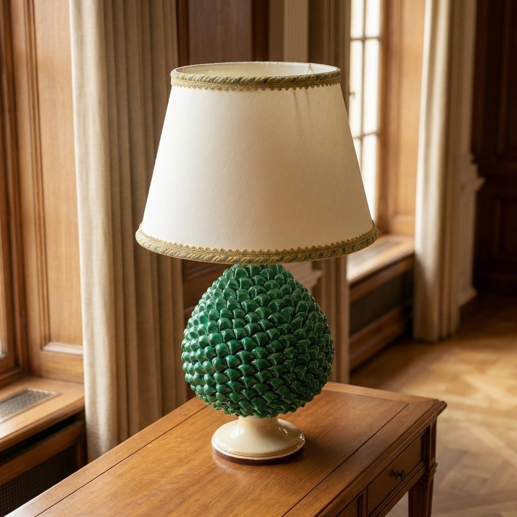 Ornamental pine cone light in ceramics of Caltagirone - Artistic ceramics Sofia