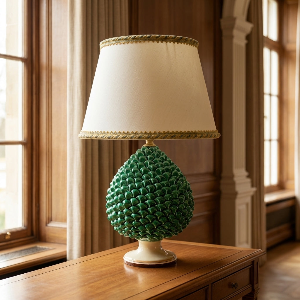 Ornamental pine cone light in ceramics of Caltagirone - Artistic ceramics Sofia