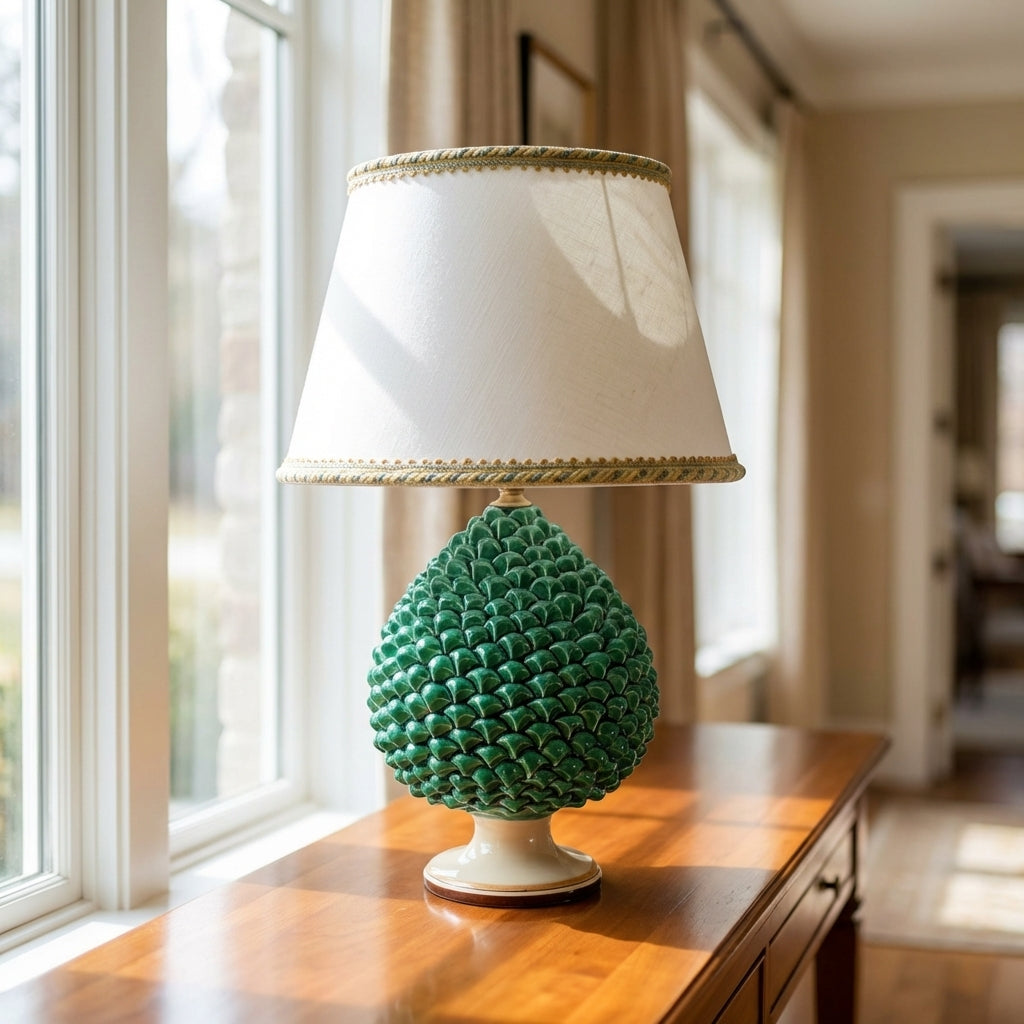 Ornamental pine cone light in ceramics of Caltagirone - Artistic ceramics Sofia