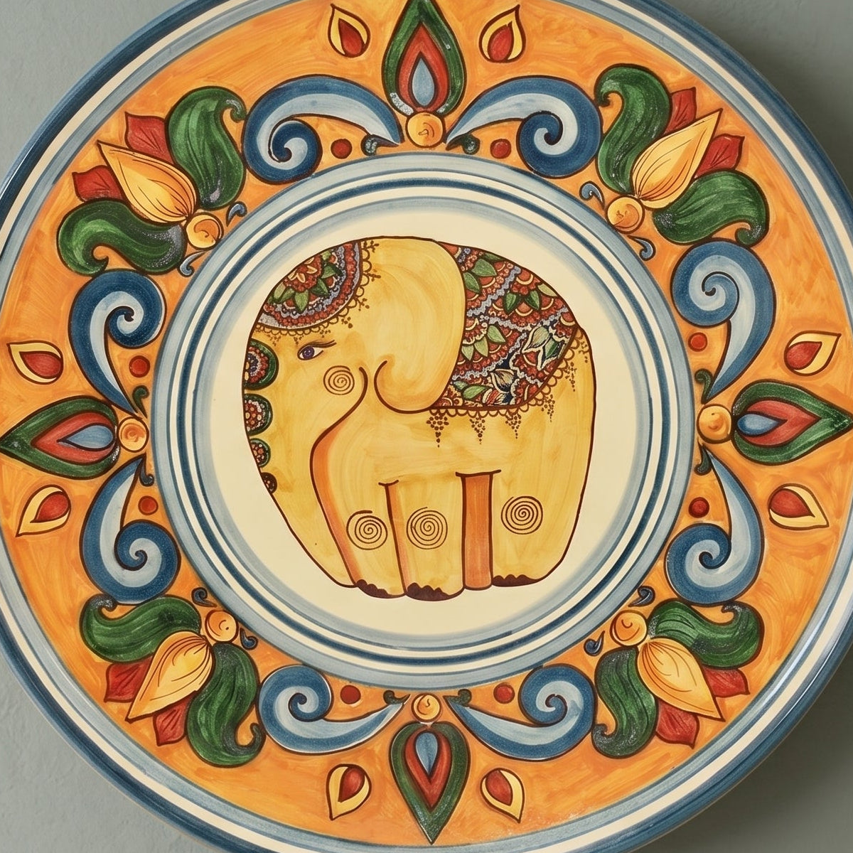 Sicilian Ceramic Elephant, Orange Background – Sicilian majolica handcrafted in Caltagirone