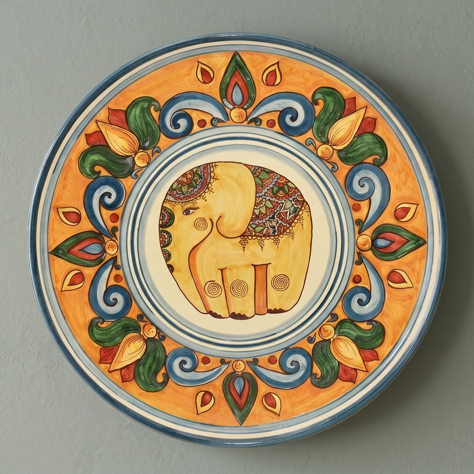 Sicilian Ceramic Elephant, Orange Background – Sicilian majolica handcrafted in Caltagirone