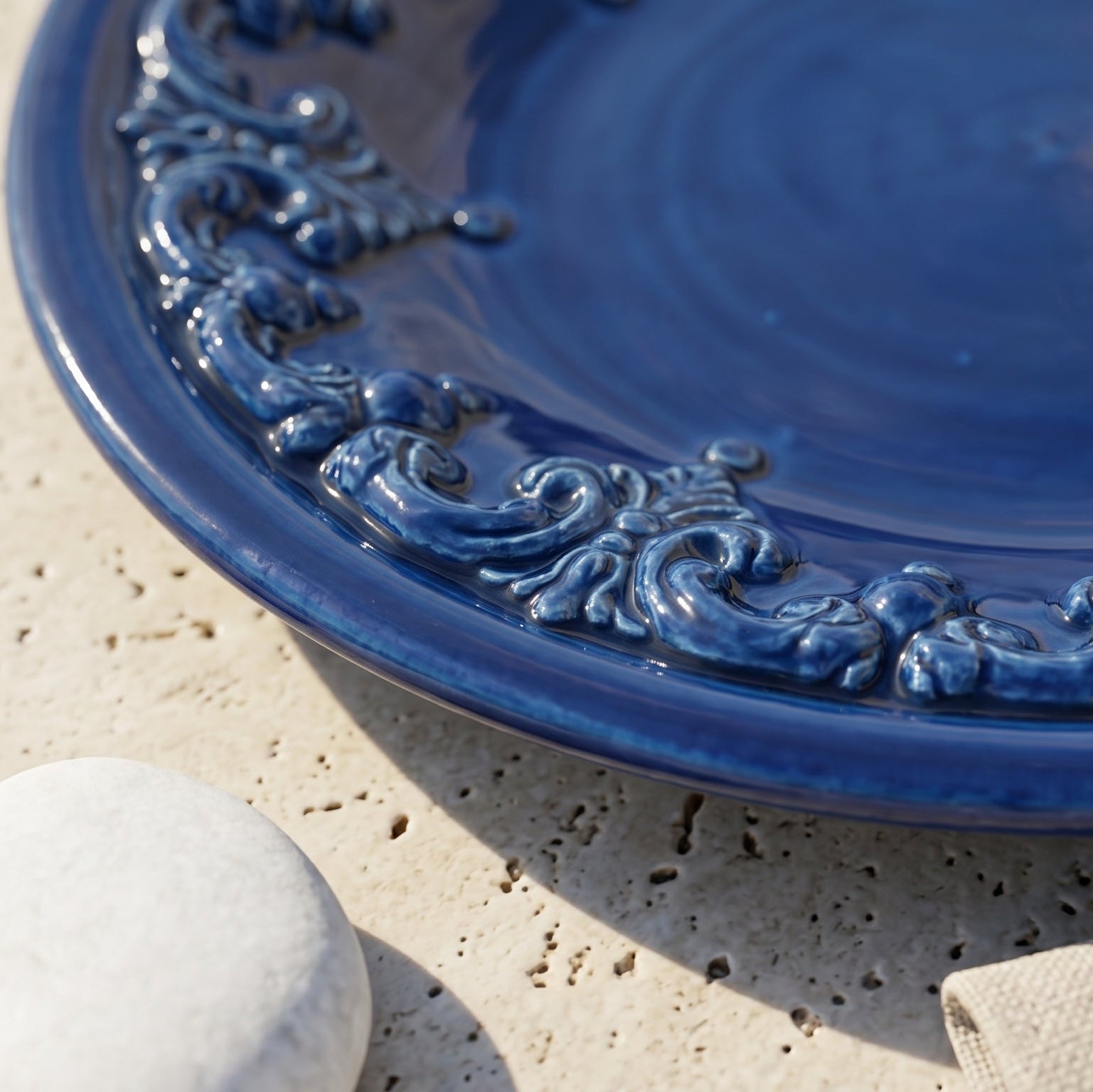 Assiette Artisanale de Caltagirone - Plastico Sofia, Bleu Intenso | Majolique sicilienne de Caltagirone