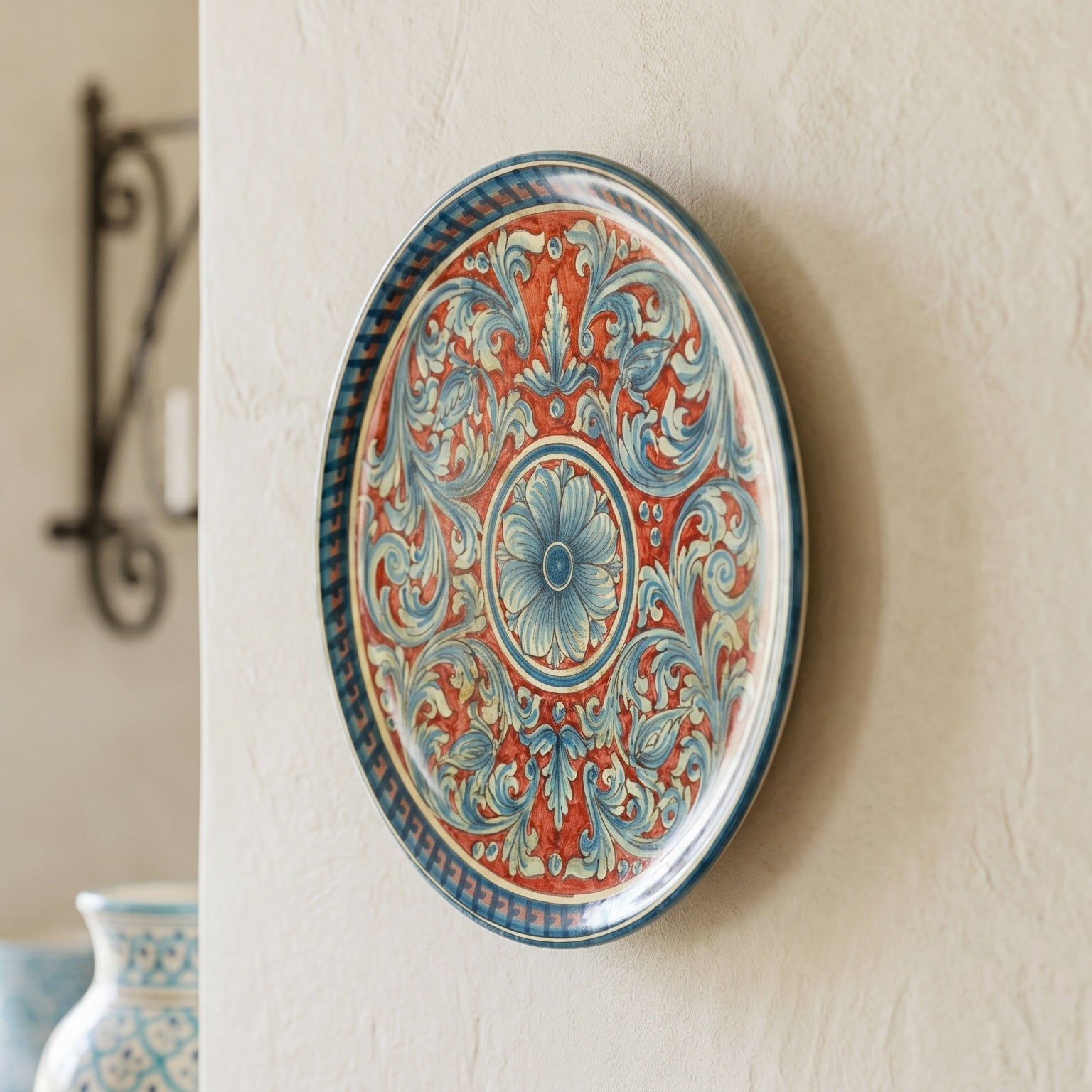 Plato Decorativo Siciliano, Burdeos – Cerámica Caltagirone – tradición artesanal siciliana