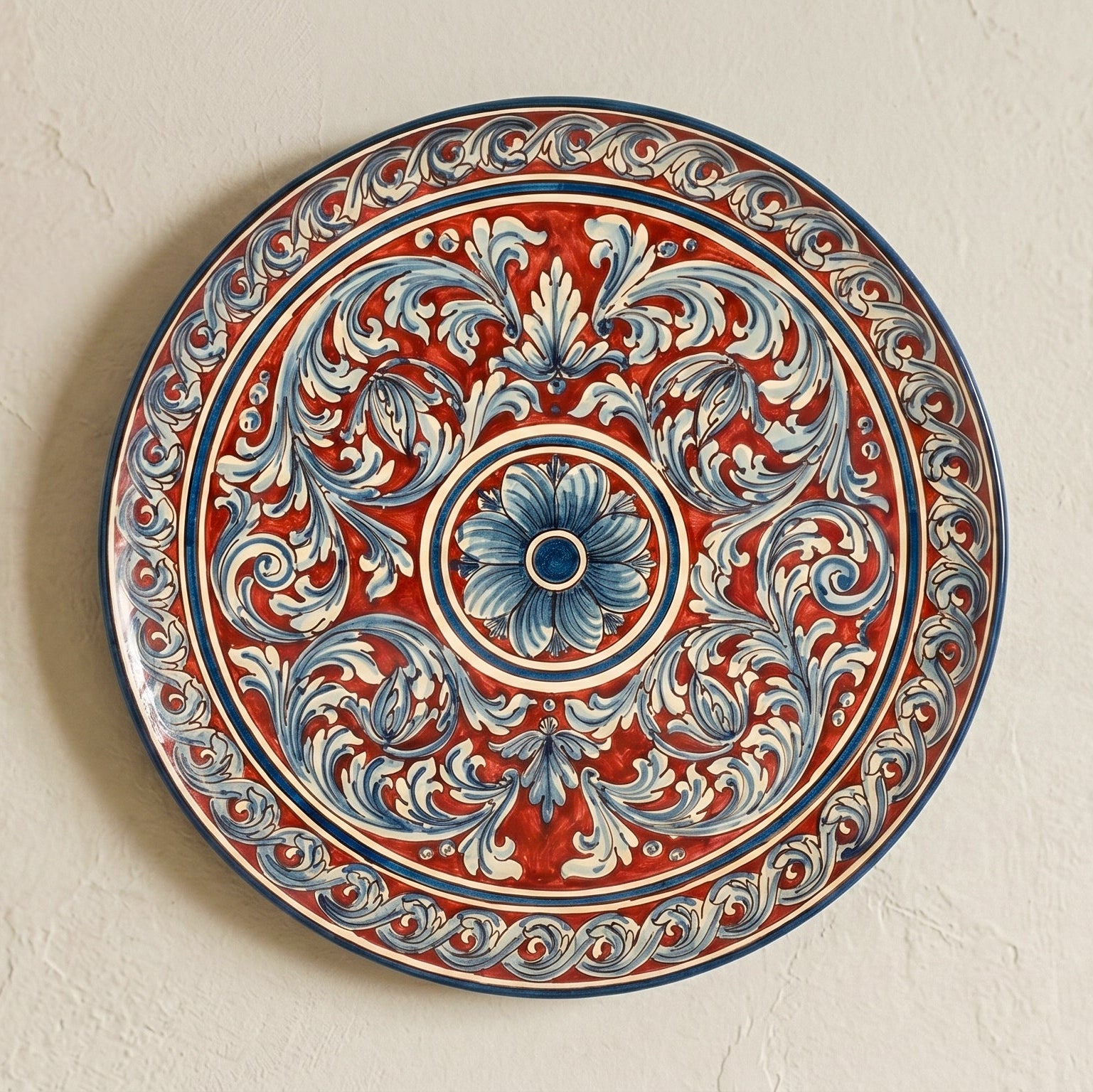 Plato Decorativo Siciliano, Burdeos – Cerámica Caltagirone – tradición artesanal siciliana