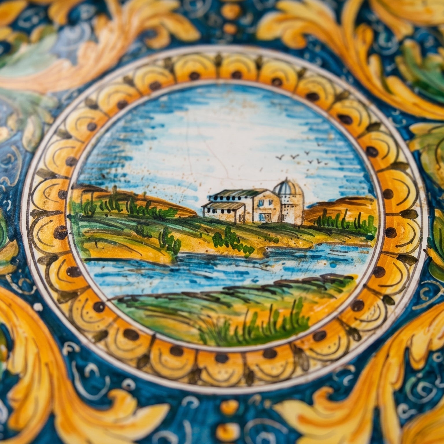 Assiette Artisanale de Caltagirone - Paesaggio, Ornato Calatino | Ceramique italienne de Caltagirone, Sicile