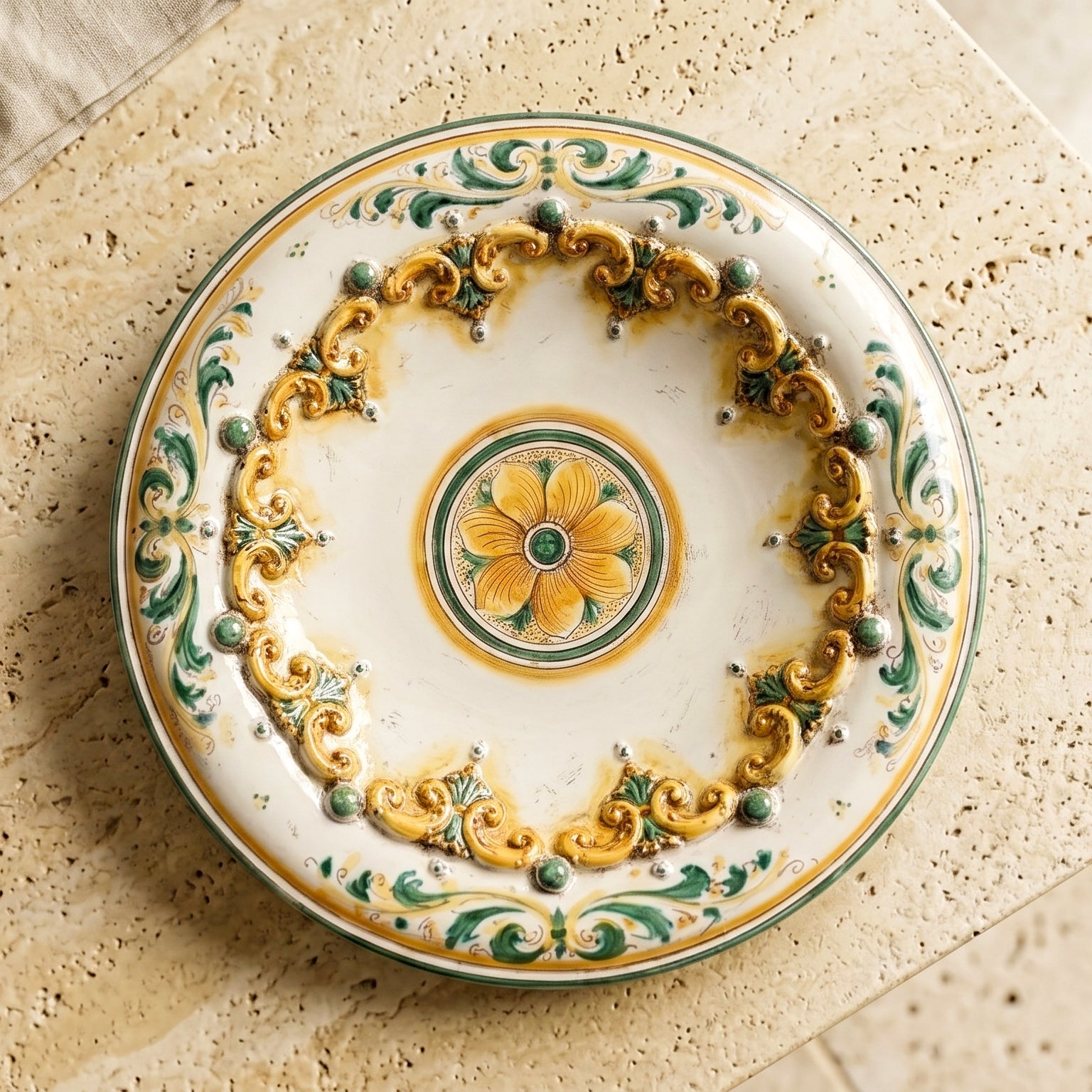 Sicilian Decorative Wall Plate, Plastico Sofia, Green and Orange – Sicilian majolica handcrafted in Caltagirone