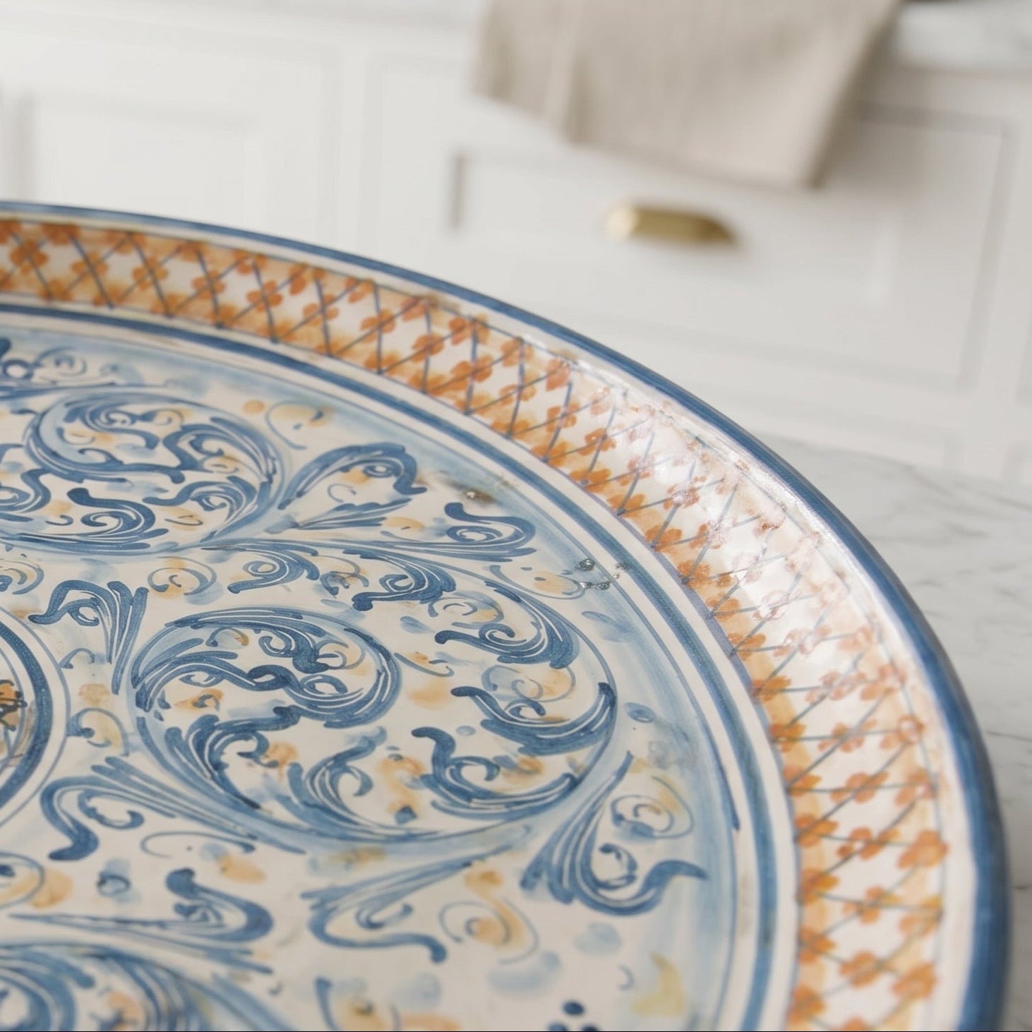 Sicilian Decorative Wall Plate, Blue and Orange, Art Edition – Caltagirone Ceramic – Sicilian artisan tradition