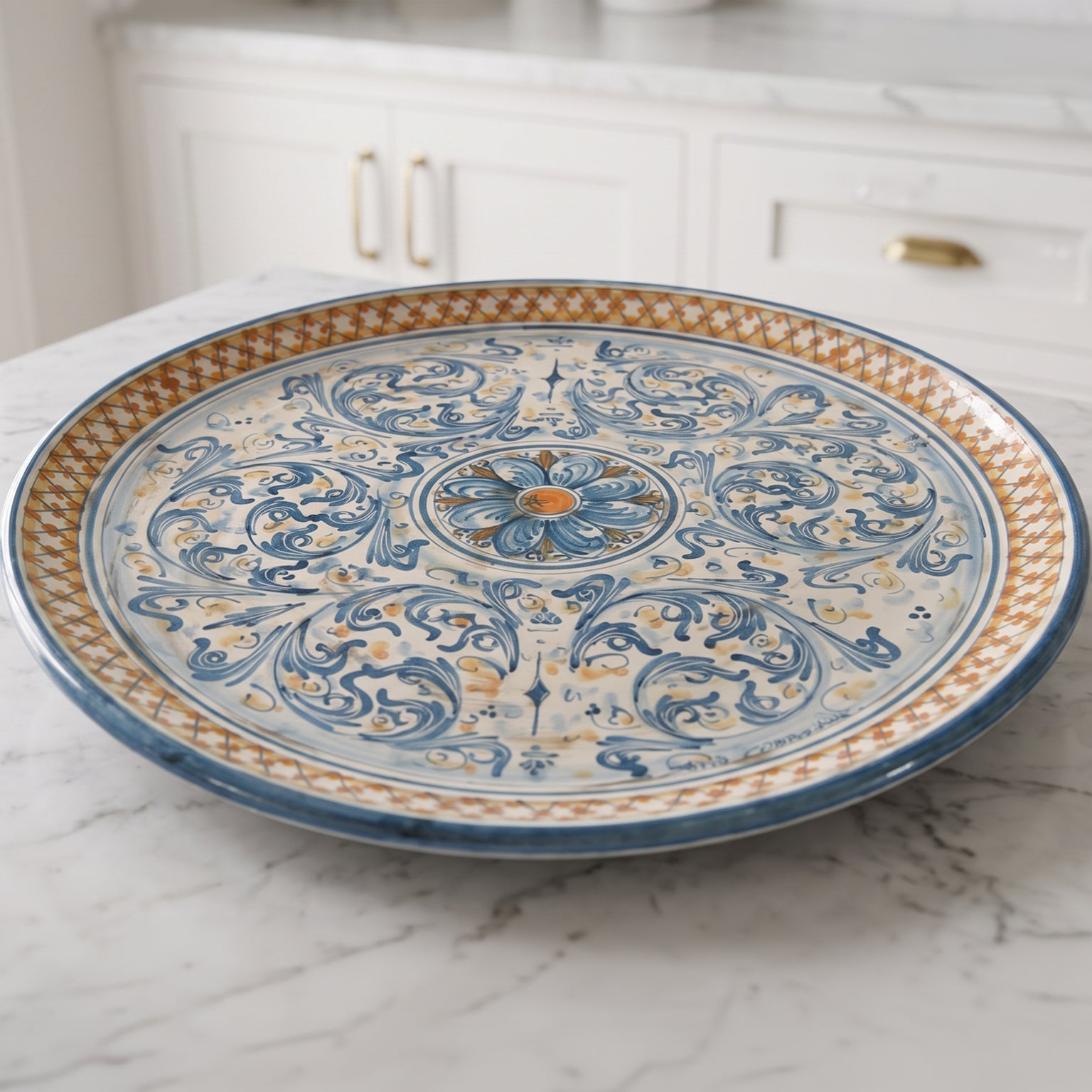 Sicilian Decorative Wall Plate, Blue and Orange, Art Edition – Caltagirone Ceramic – Sicilian artisan tradition