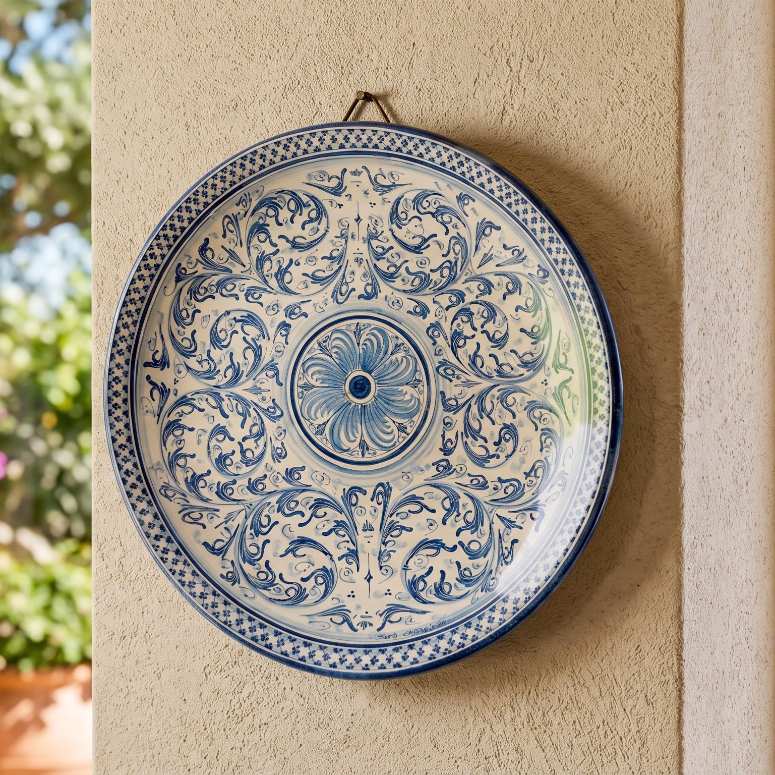 Assiette Decorative en Ceramique Italienne - Mono Bleu, Serie d'Arte | Majolique sicilienne de Caltagirone