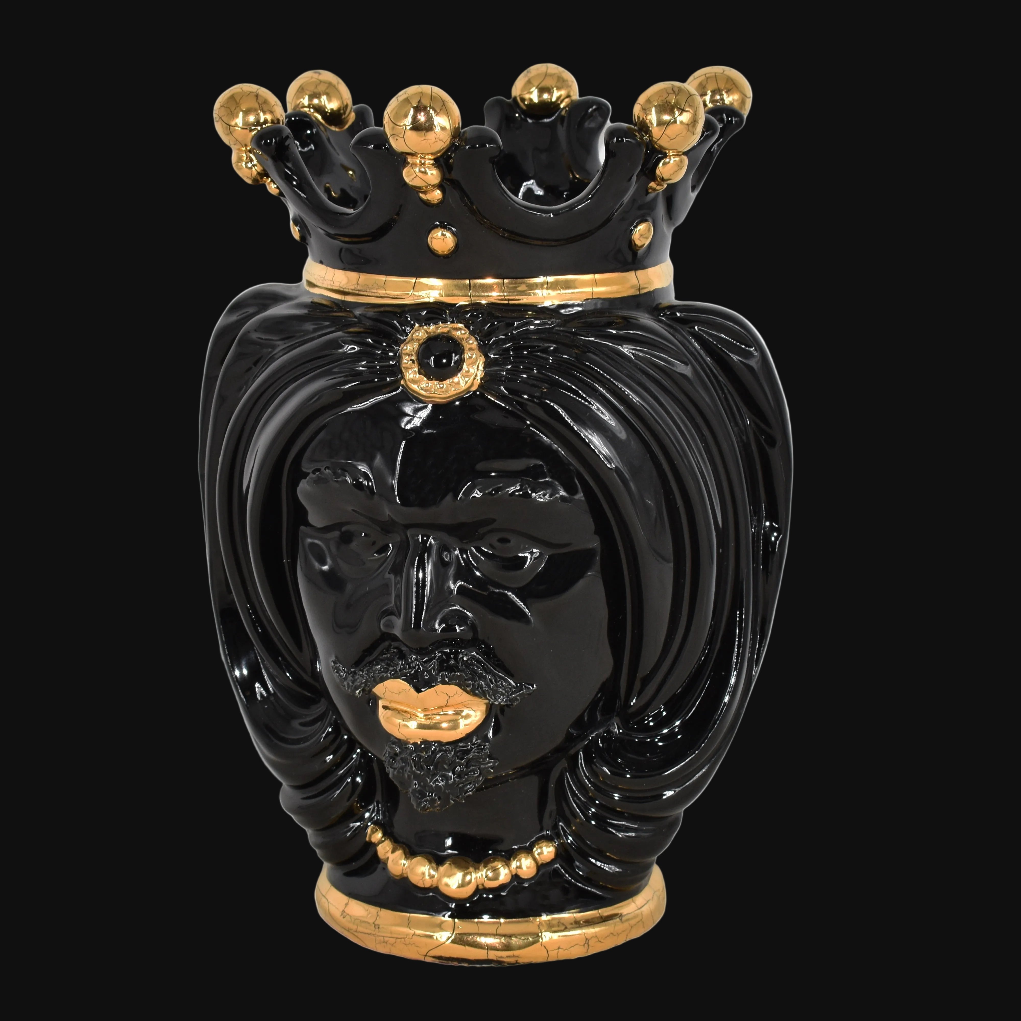 Vase Tête de Maure H 25 cm – Femme, Black And Gold – Testa di Moro de Caltagirone, Sicile