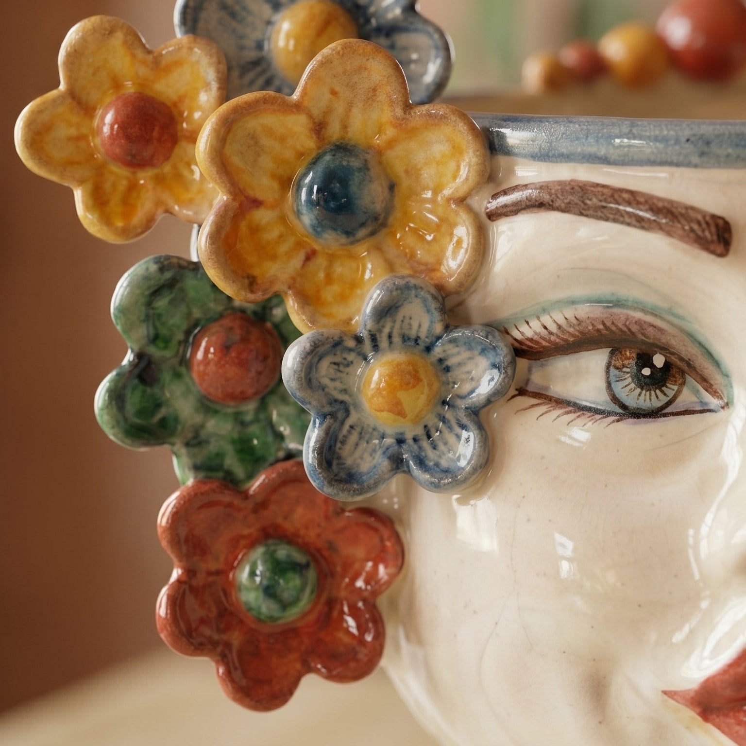 Jarrón Siciliano con Flores H 20 cm, Mujer, Decoro Sicily – Testa di Moro de Caltagirone, Sicilia