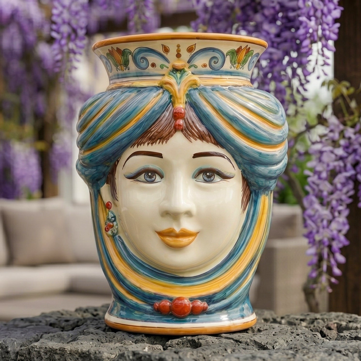 Testa di Moro Femme sans couronne H 33 cm / 13" en Céramique de Caltagirone — Decoro Sicily